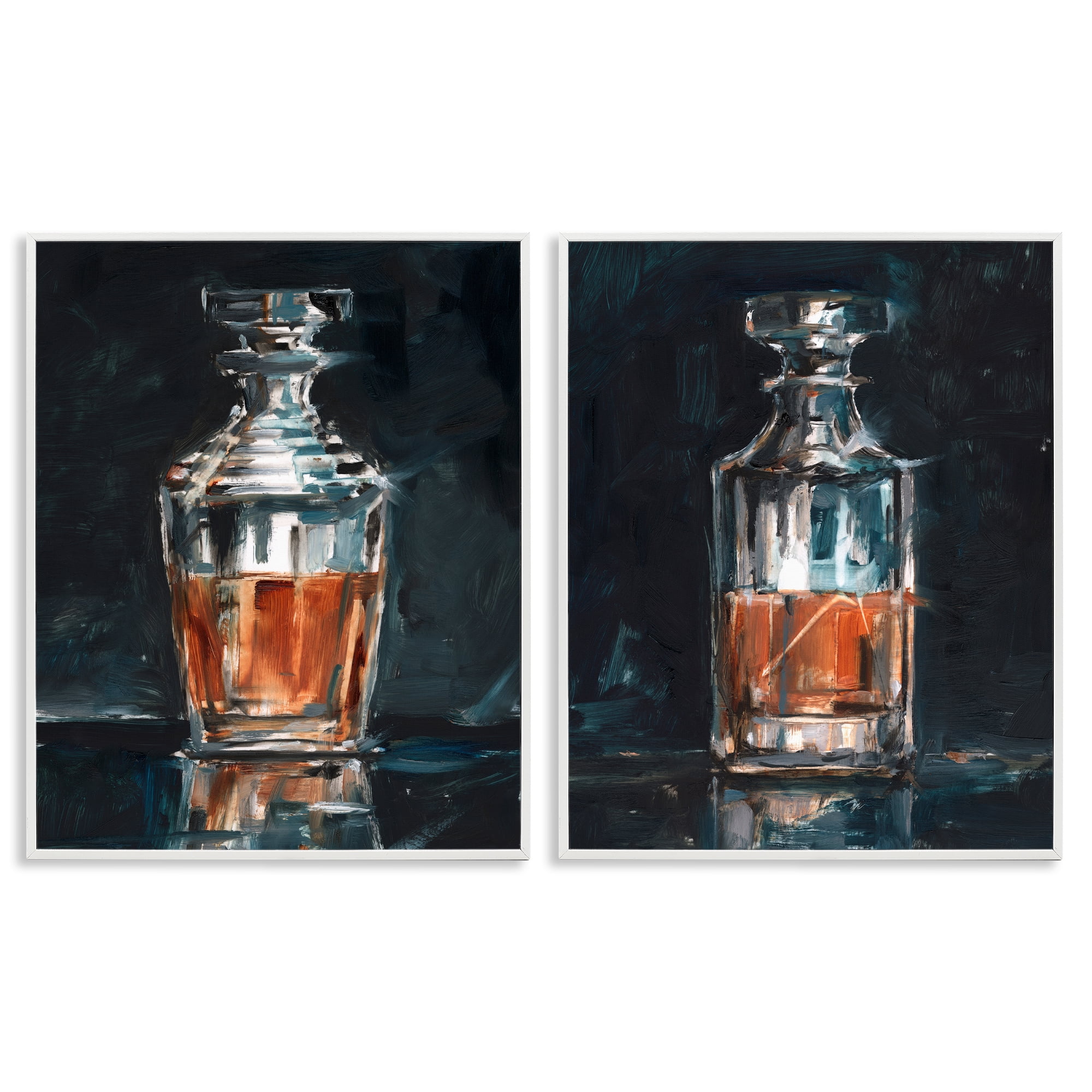 Stupell Industries Abstract Whiskey Decanters Food & Beverage Painting White Framed Art Print Wall Art, 11 x 14, Set of 2