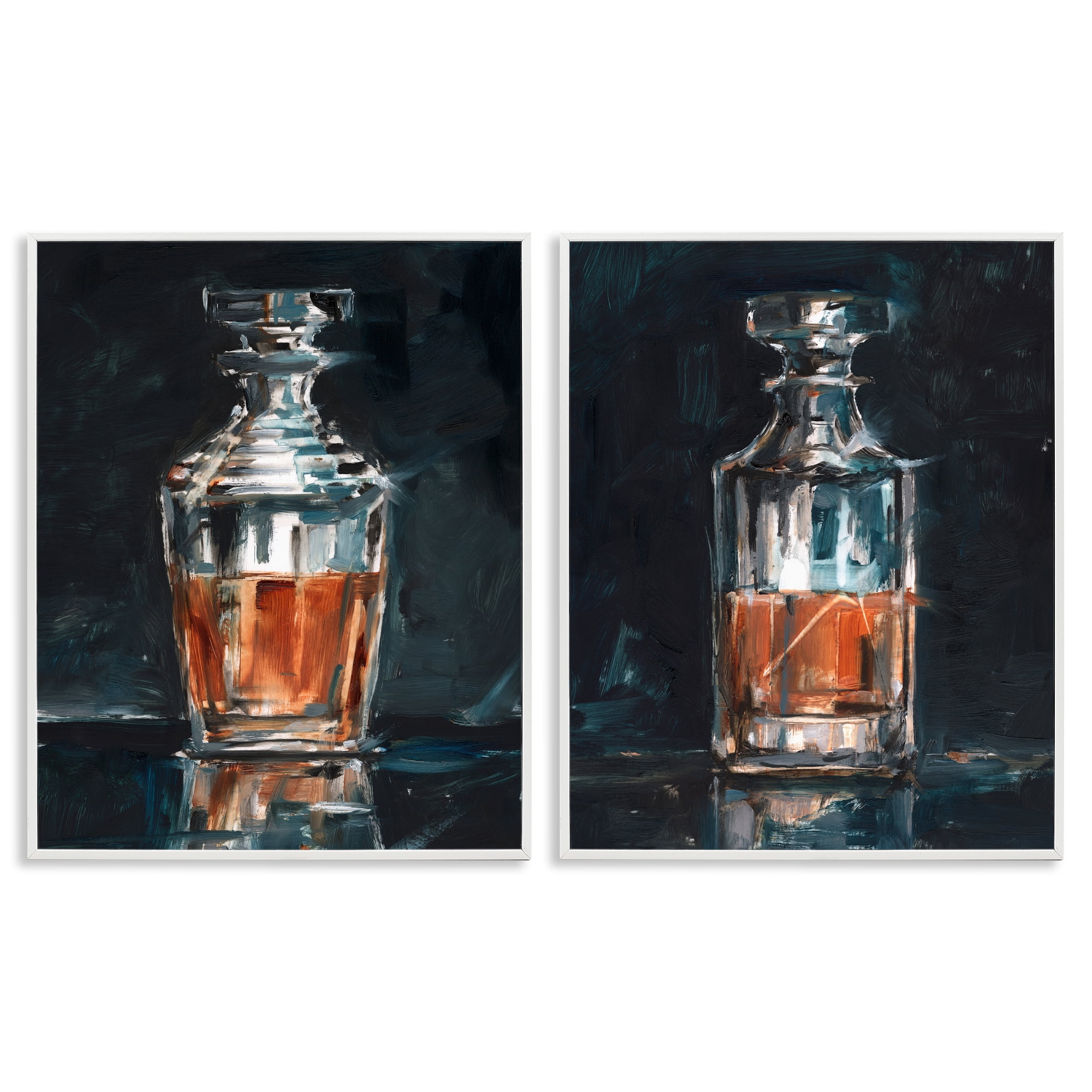 Stupell Industries Abstract Whiskey Decanters Food & Beverage Painting White Framed Art Print Wall Art, 24 x 30, Set of 2