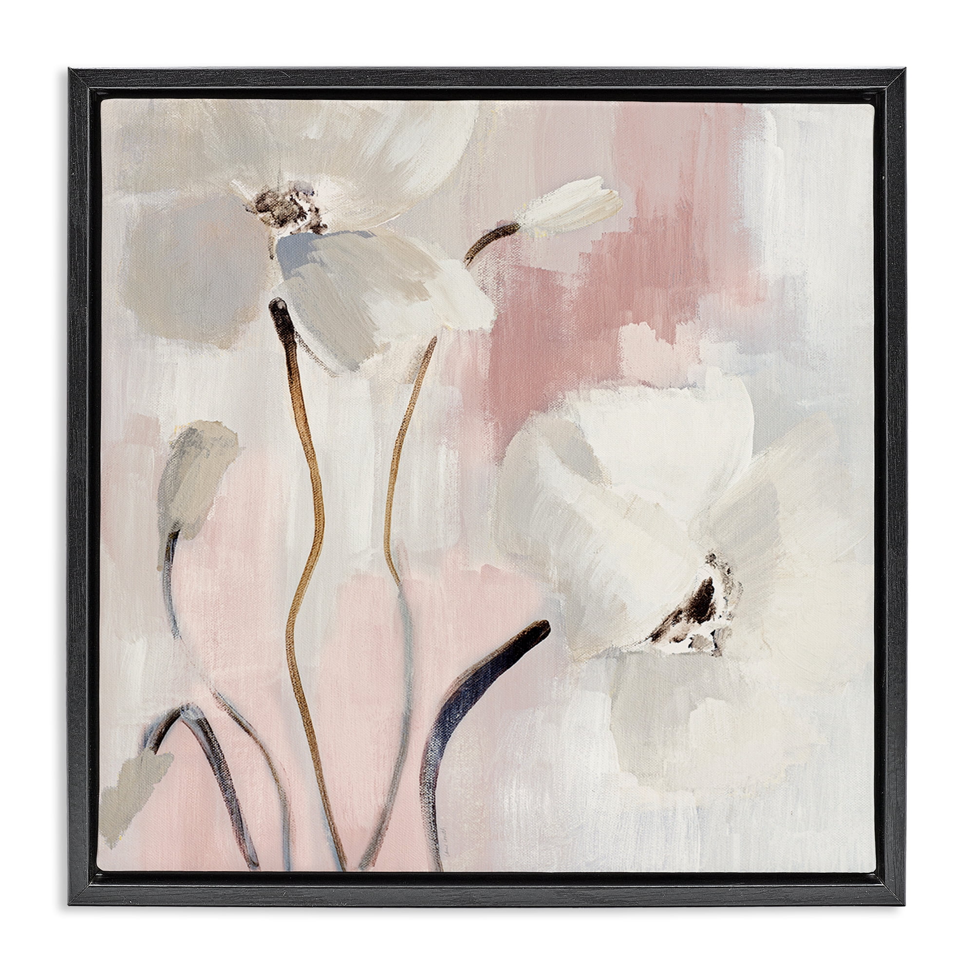 Stupell Industries Abstract White Blooms Botanical & Floral Painting Black Floater Framed Canvas Art Print Wall Art, 18 x 18