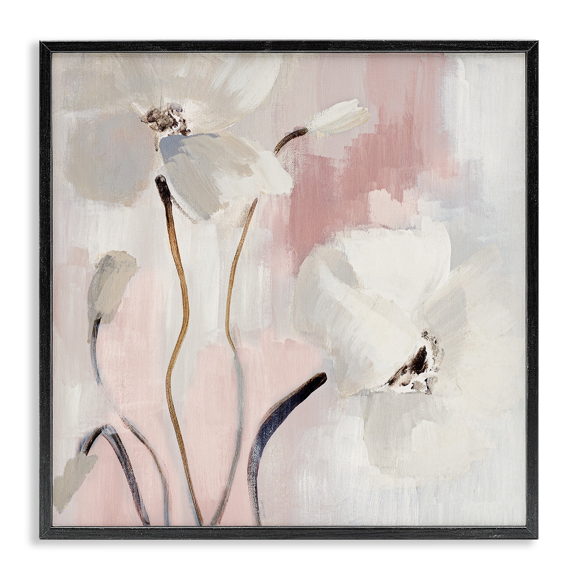 Stupell Industries Abstract White Blooms Botanical & Floral Painting Black Framed Art Print Wall Art, 17 x 17