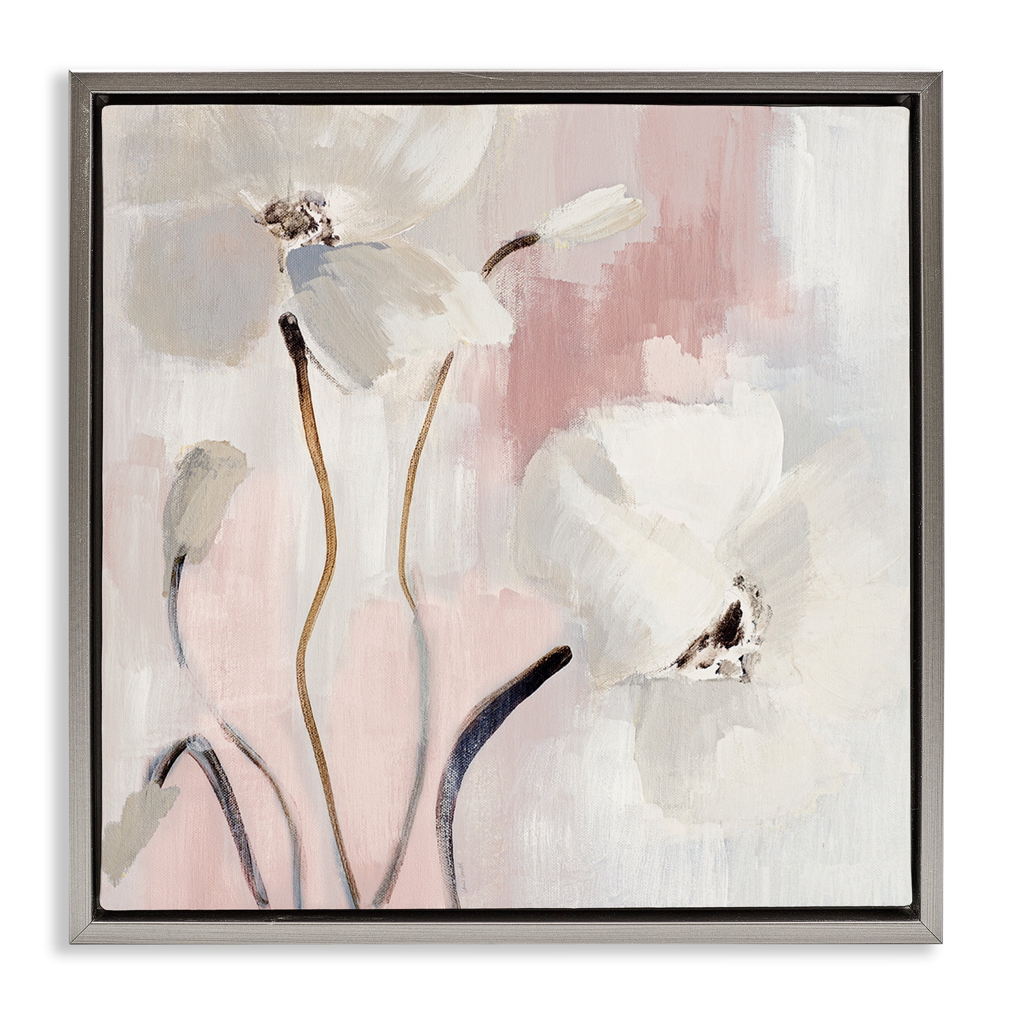 Stupell Industries Abstract White Blooms Botanical & Floral Painting Gray Floater Framed Canvas Art Print Wall Art, 25 x 25