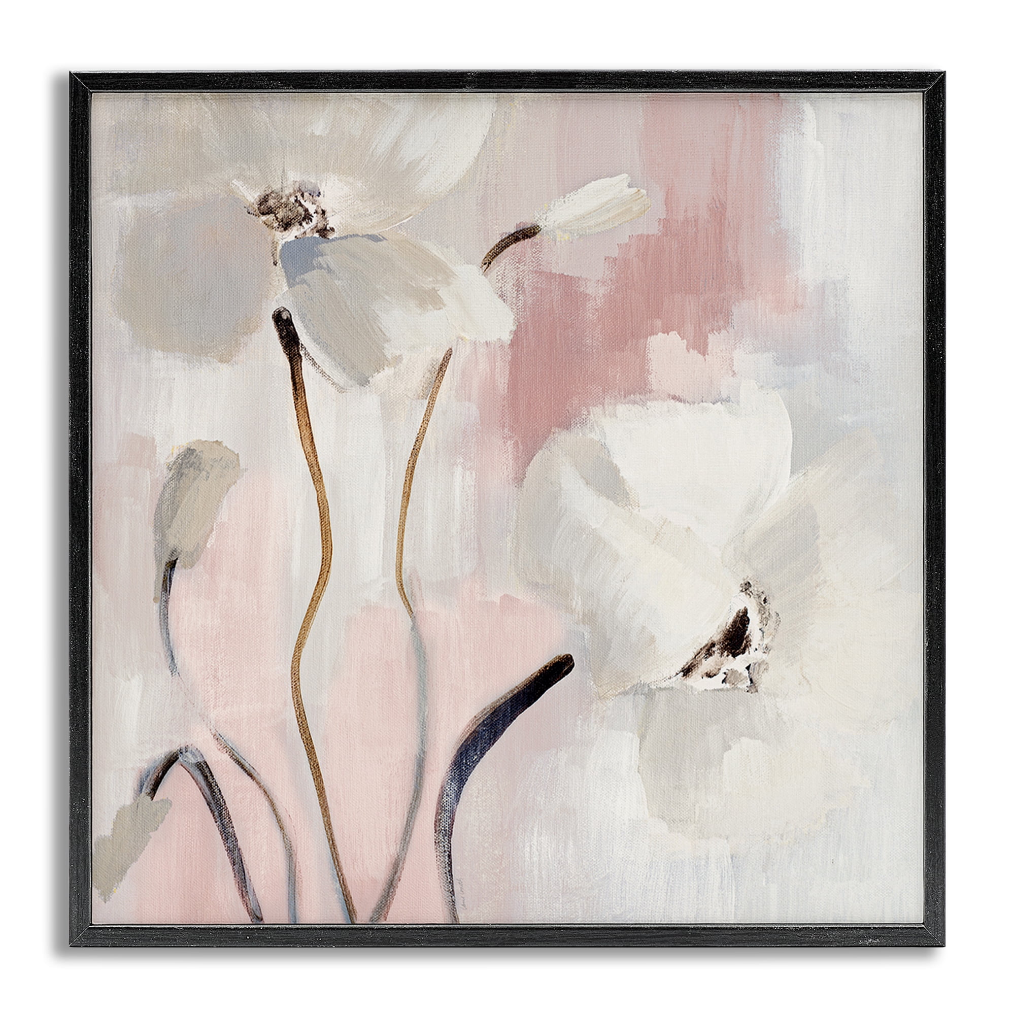 Stupell Industries Abstract White Blooms Botanical & Floral Painting Gray Framed Art Print Wall Art, 24 x 24