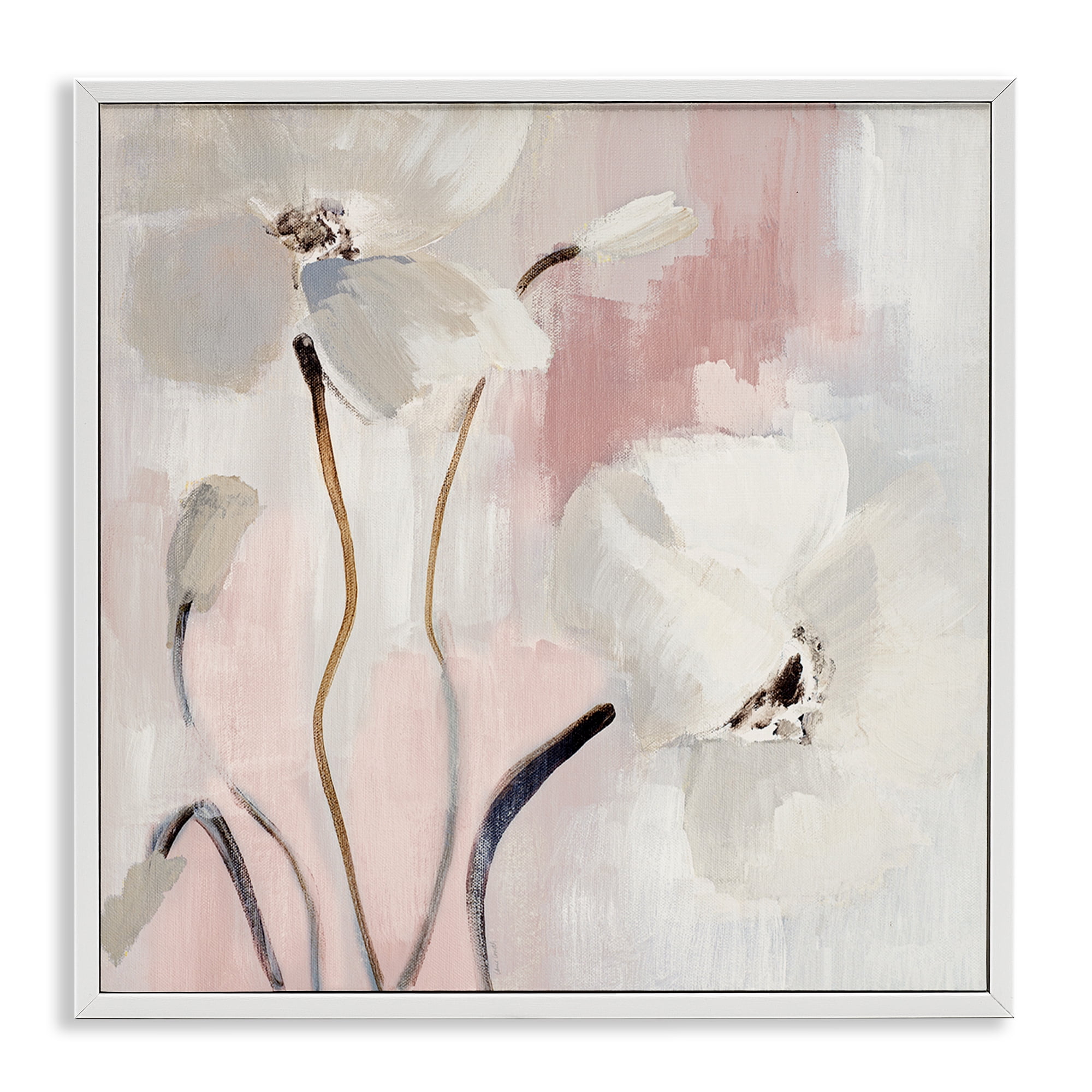 Stupell Industries Abstract White Blooms Botanical & Floral Painting White Framed Art Print Wall Art, 12 x 12