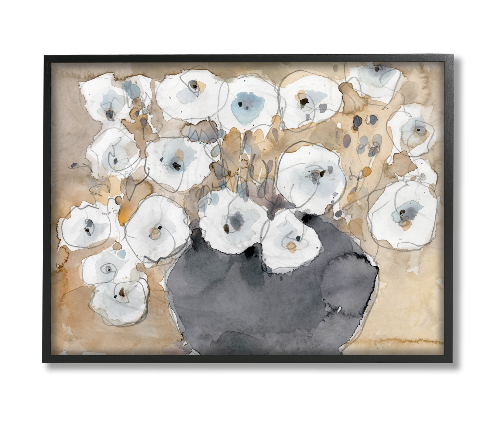 Stupell Industries Abstract White Blossom Bouquet Neutral Grey Brown Black Framed, 16 x 20, Design by Samuel Dixon