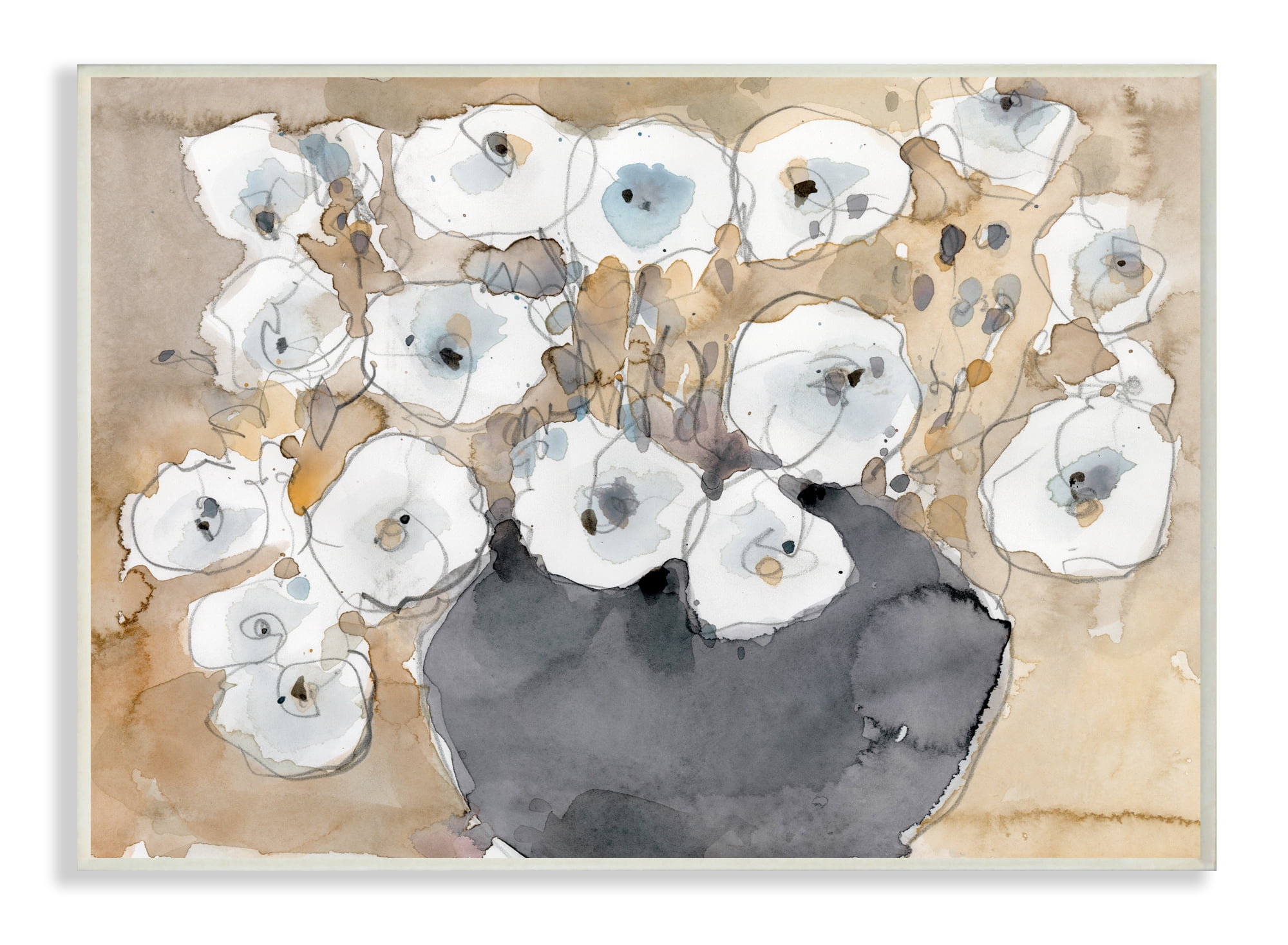 Stupell Industries Abstract White Blossom Bouquet Neutral Grey Brown Wall Plaque, 13 x 19, Design by Samuel Dixon
