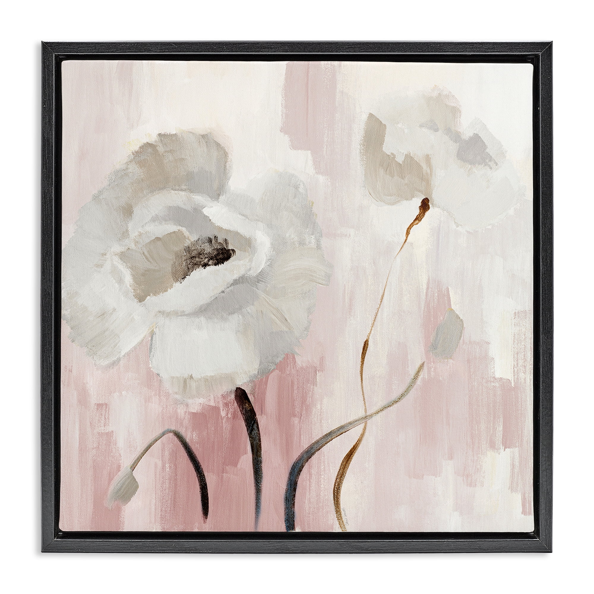 Stupell Industries Abstract White Blossoms Botanical & Floral Painting Black Floater Framed Canvas Art Print Wall Art, 25 x 25