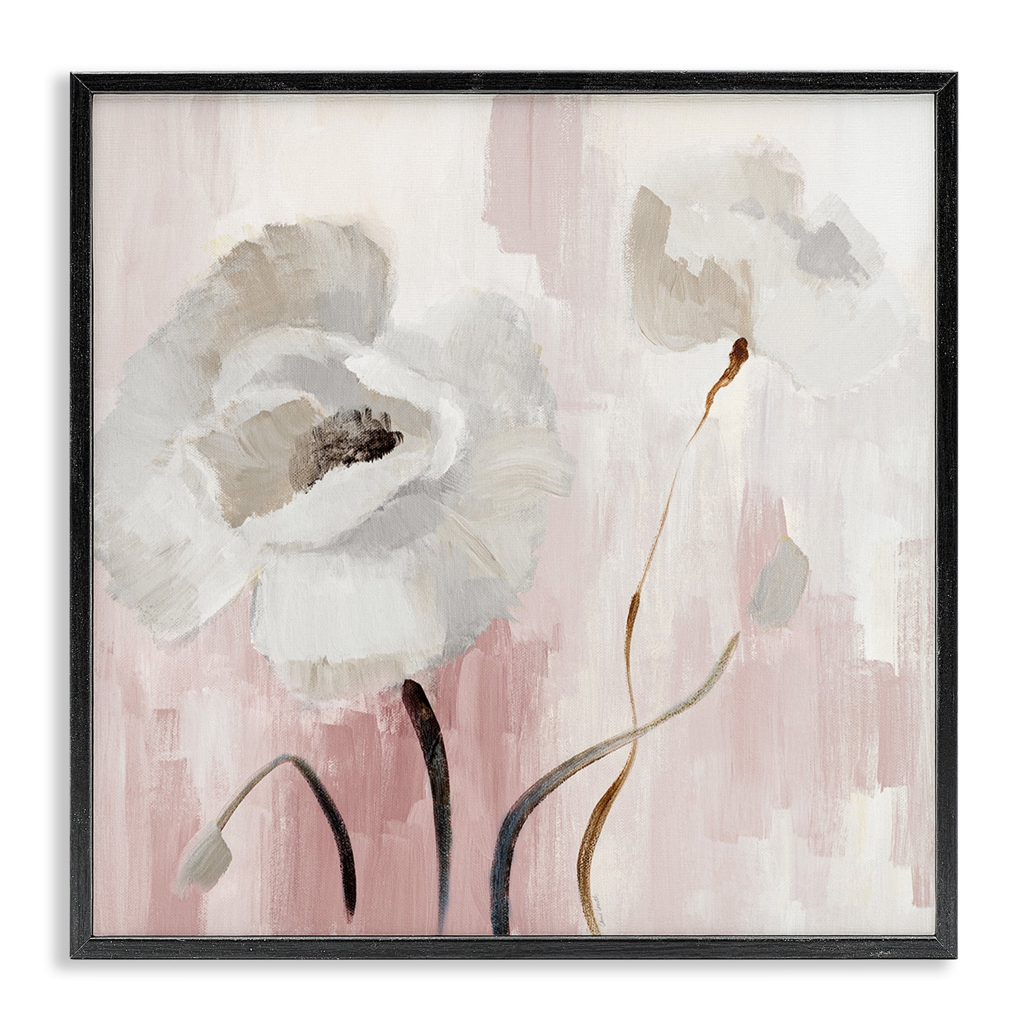 Stupell Industries Abstract White Blossoms Botanical & Floral Painting Black Framed Art Print Wall Art, 24 x 24