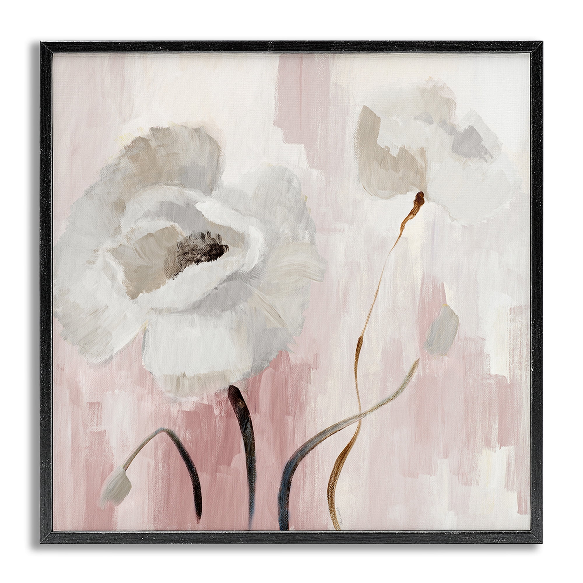 Stupell Industries Abstract White Blossoms Botanical & Floral Painting Gray Framed Art Print Wall Art, 24 x 24