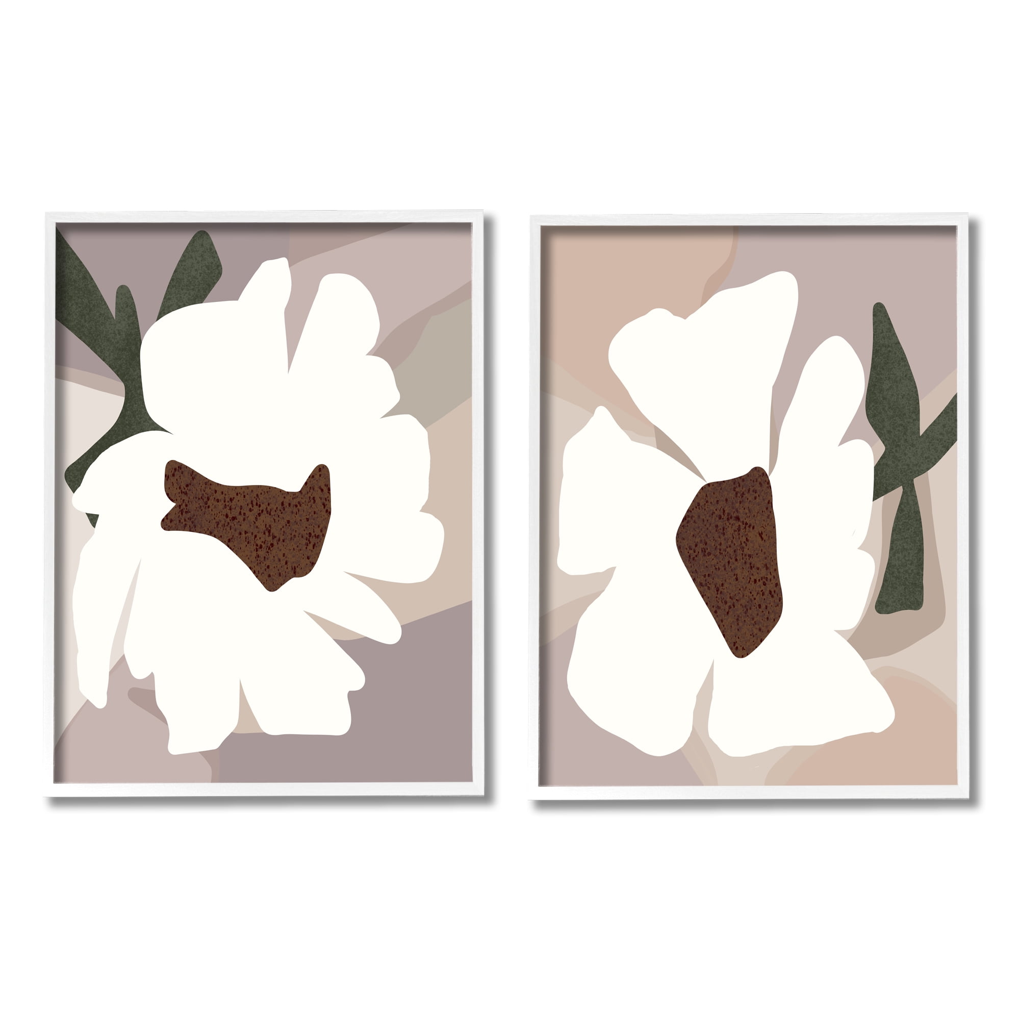 White and Beige Abstract Floral Canvas Print with White Frame, 16 x 20