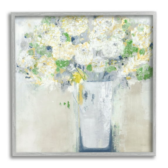 Stupell Industries Abstract White Floral Bouquet Botanical & Floral Painting Gray Framed Art Print Wall Art