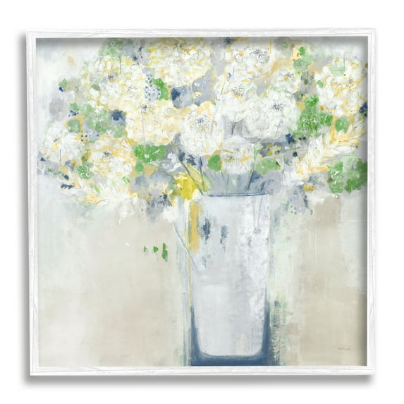 Stupell Industries Abstract White Floral Bouquet Botanical & Floral Painting White Framed Art Print Wall Art