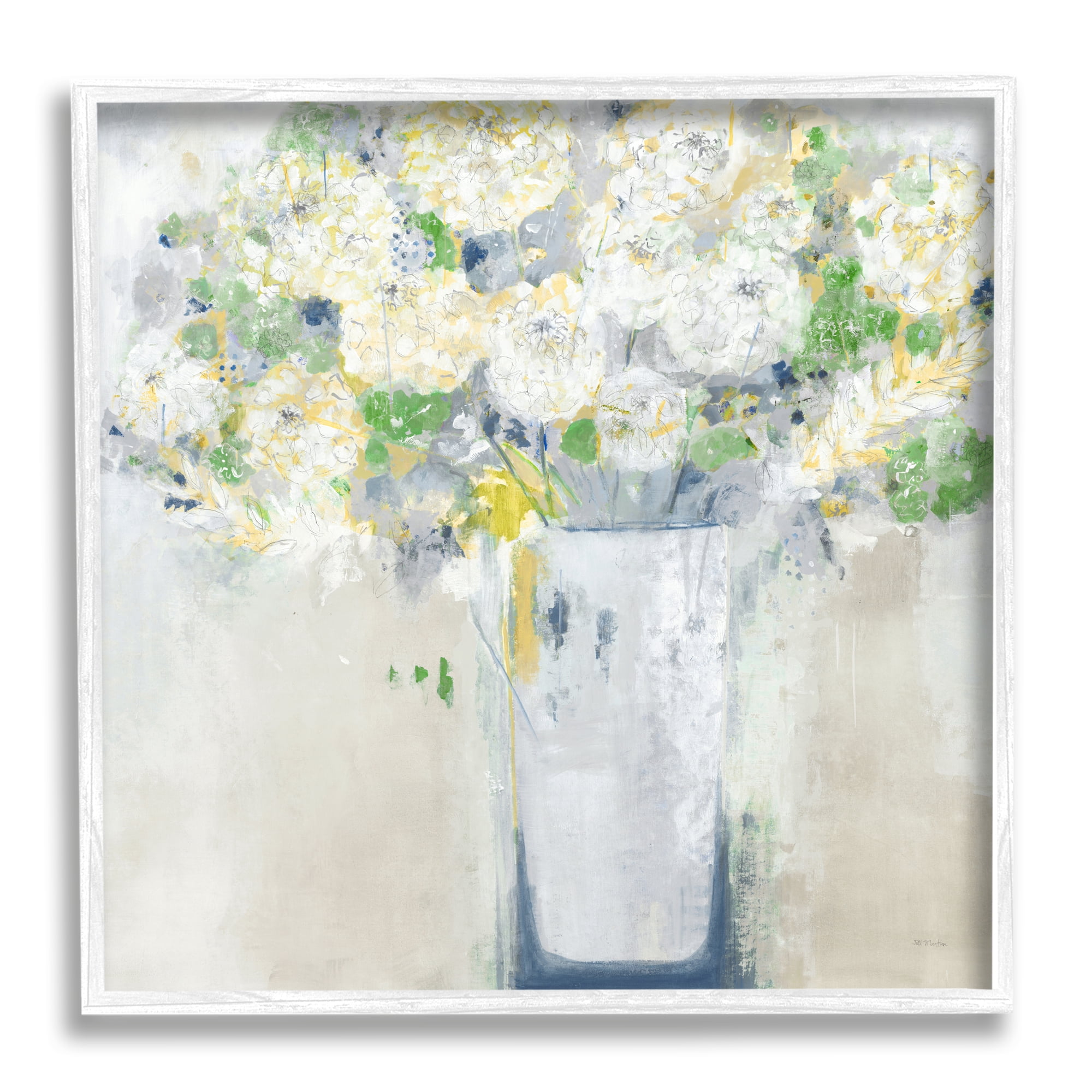 Stupell Industries Abstract White Floral Bouquet Botanical & Floral Painting White Framed Art Print Wall Art