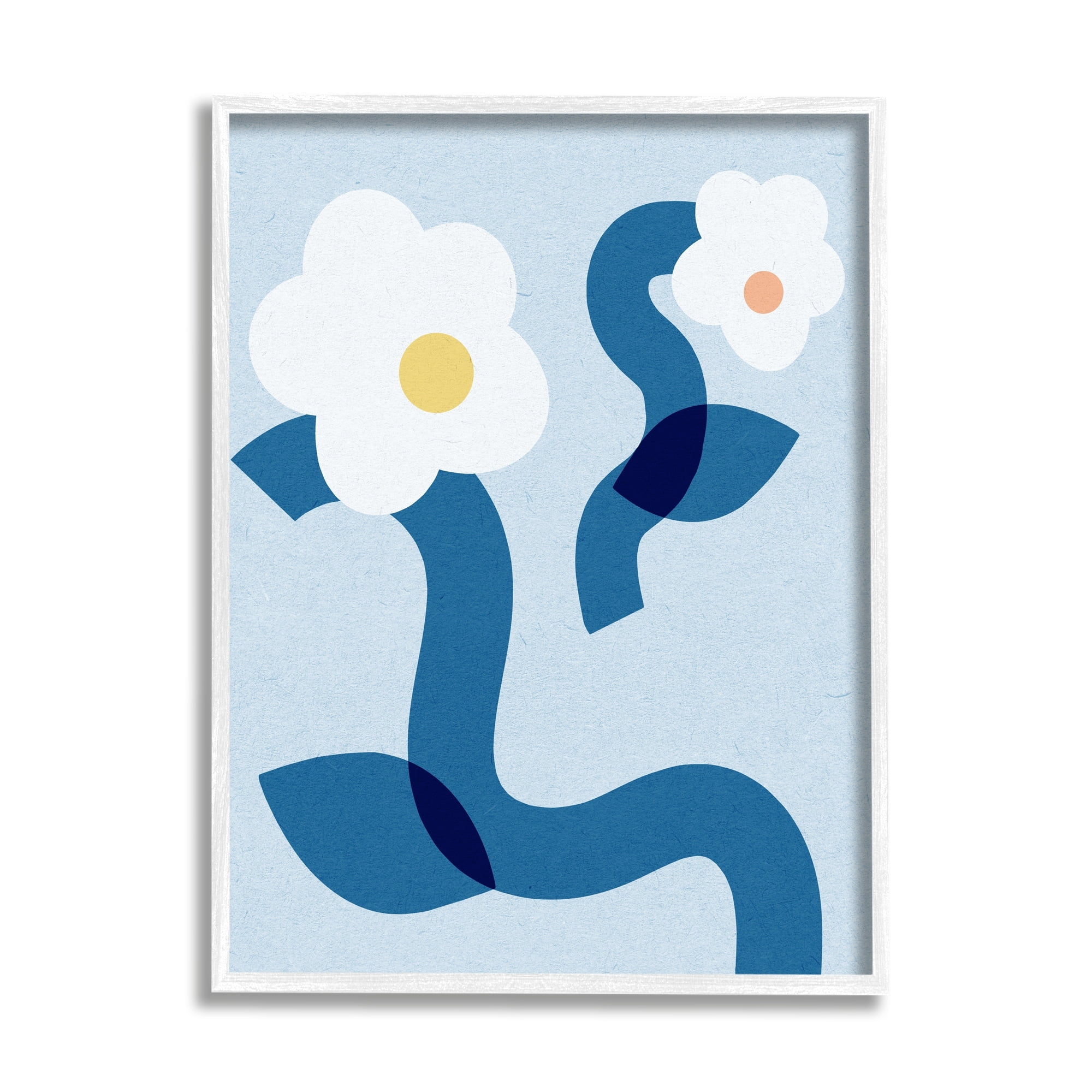 Stupell Industries Abstract White Floral Pop Shapes Blue Curved Stems, 16 x 20, Design by Daphne Polselli