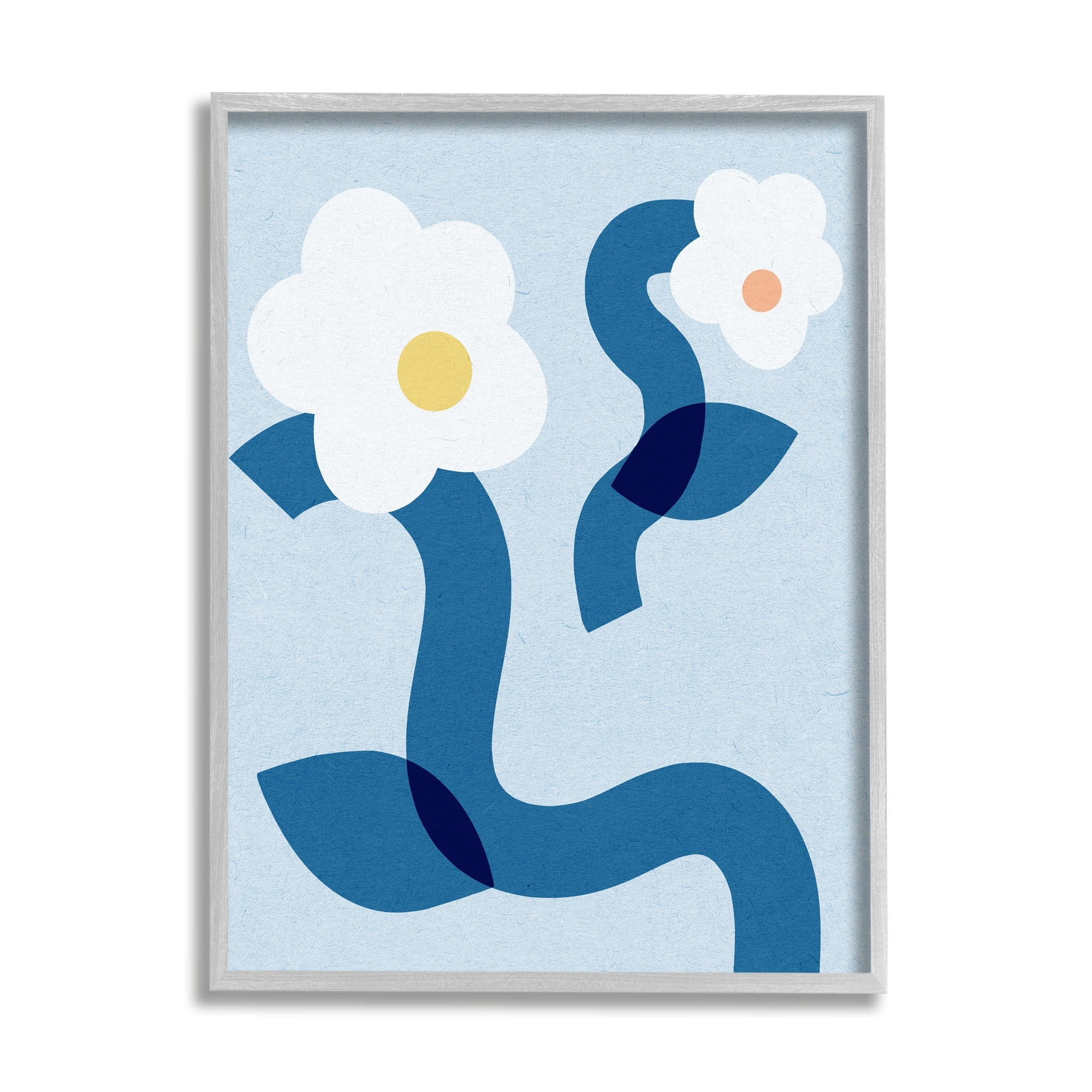 Stupell Industries Abstract White Floral Pop Shapes Blue Curved Stems, 24 x 30, Design by Daphne Polselli