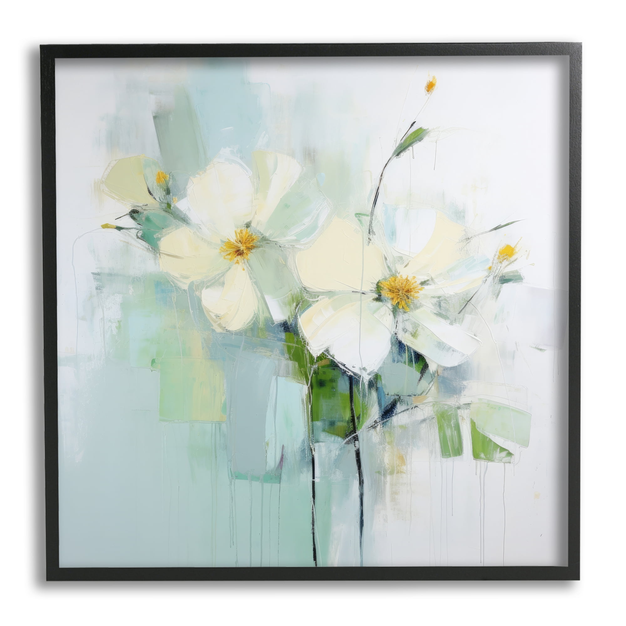 Stupell Industries Abstract White Flowers Abstract Painting Black Framed Art Print Wall Art, 24 x 24