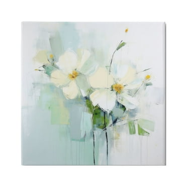 Stupell Industries Abstract White Flowers Abstract Painting Gallery Wrapped Canvas Art Print Wall Art, 17 x 17