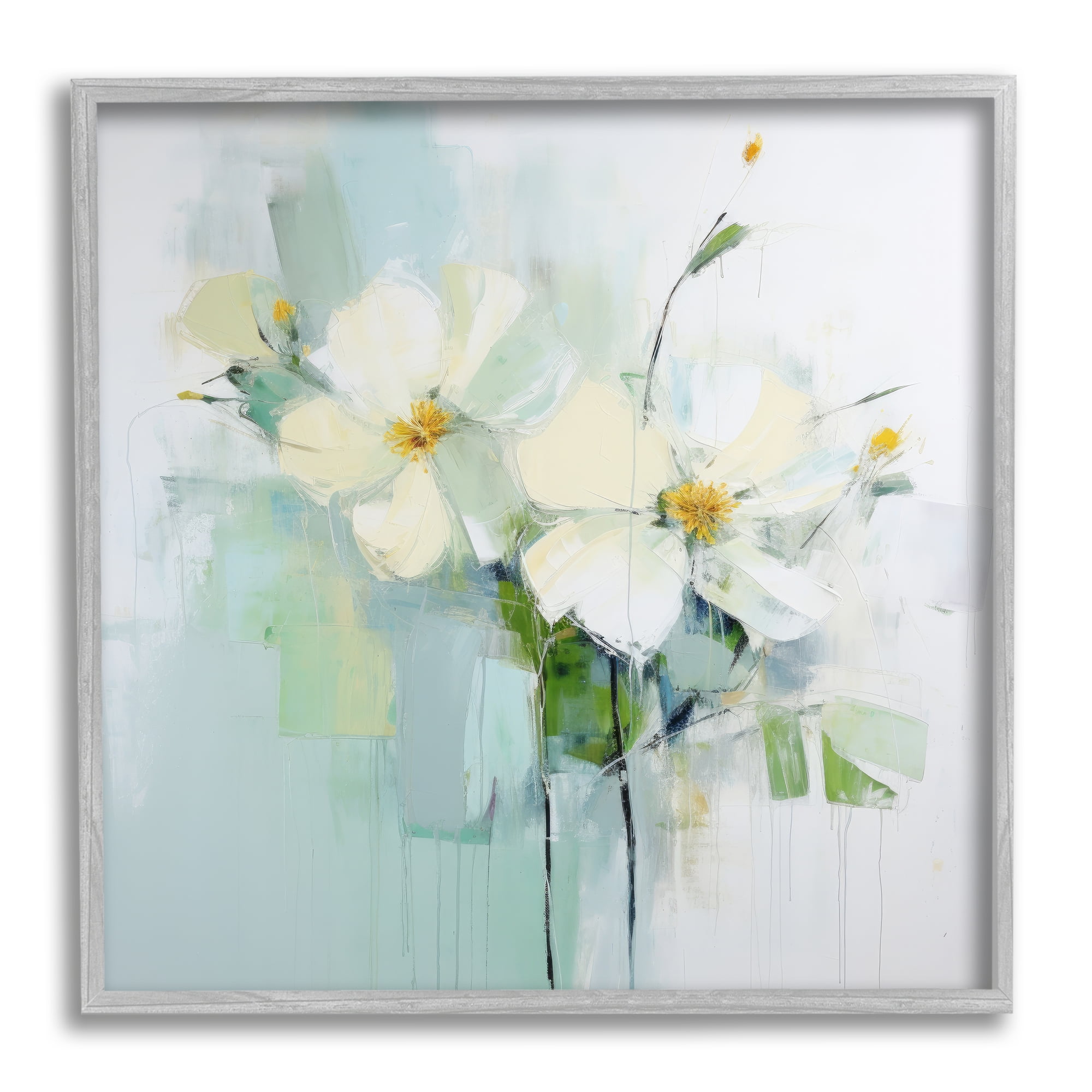 Stupell Industries Abstract White Flowers Abstract Painting Gray Framed Art Print Wall Art, 24 x 24