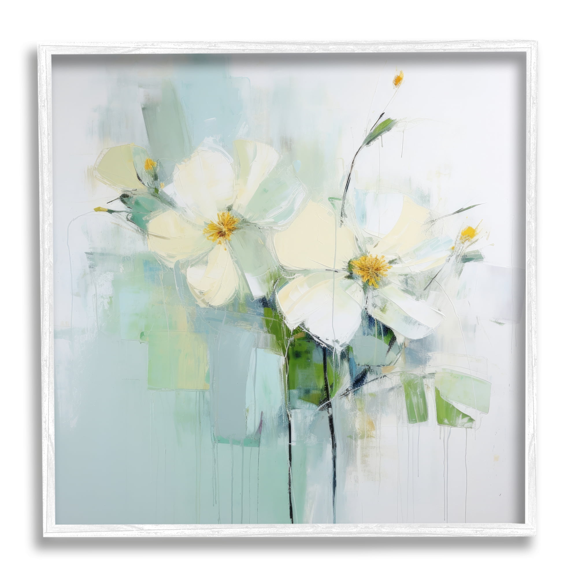 Stupell Industries Abstract White Flowers Abstract Painting White Framed Art Print Wall Art, 12 x 12