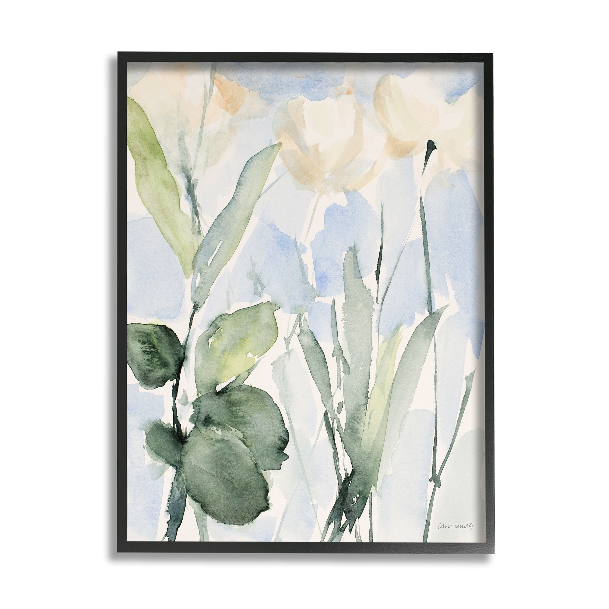 Stupell Industries Abstract White Flowers Leaves Watercolor Effect Brushstrokes Painting Black Framed Art Print Wall Art, Design by Lanie Loreth