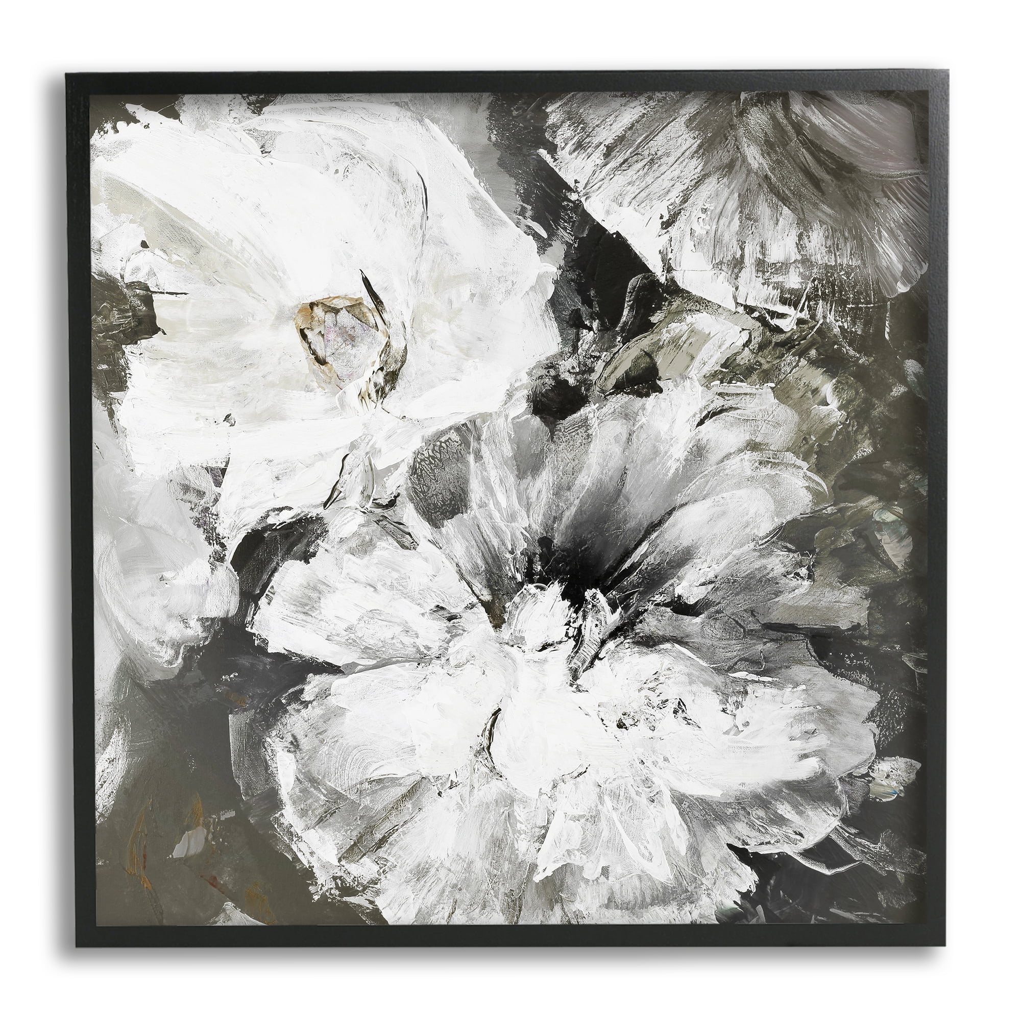 Stupell Industries Abstract White & Grey Flowers Botanical & Floral Painting Black Framed Art Print Wall Art, 17 x 17