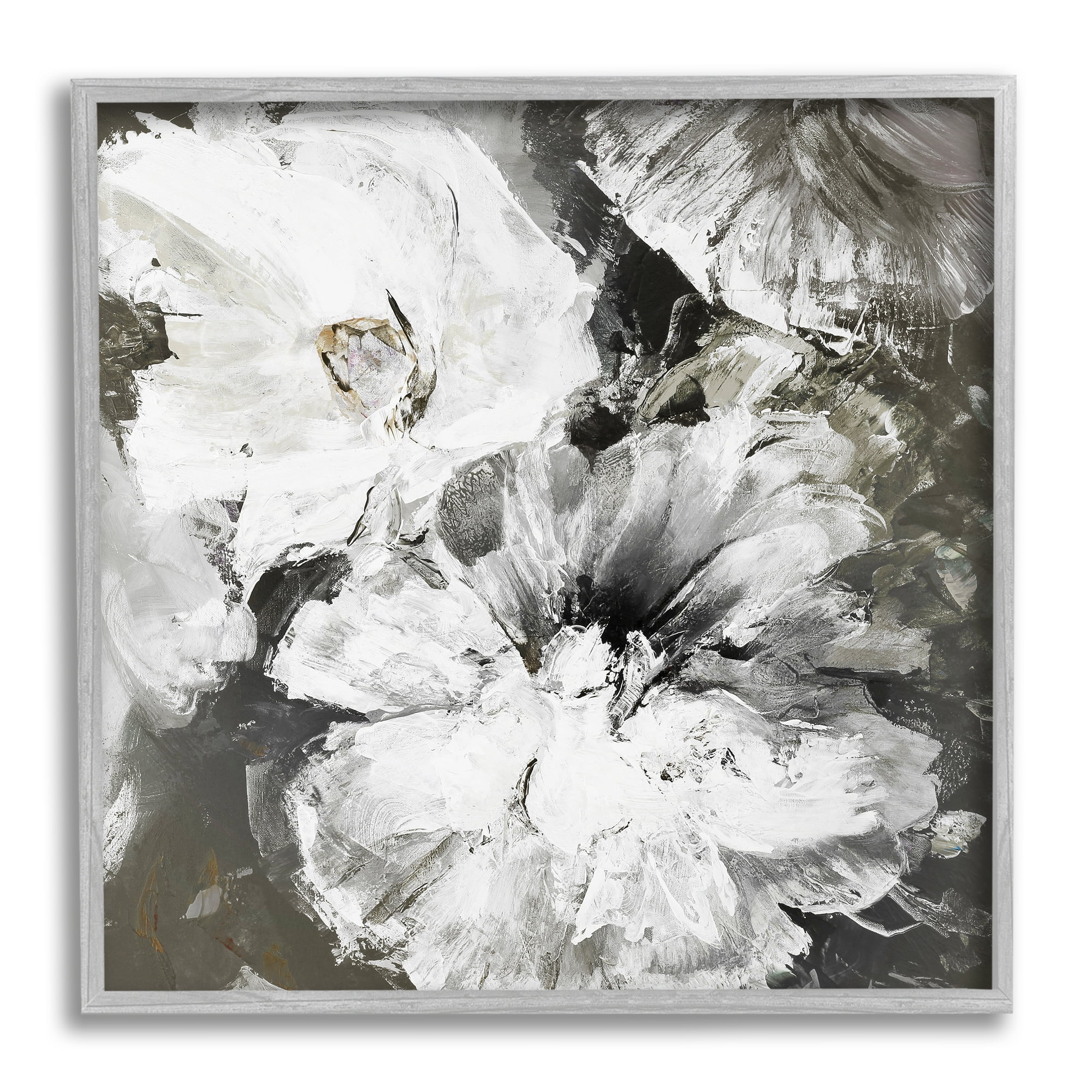 Stupell Industries Abstract White & Grey Flowers Botanical & Floral Painting Gray Framed Art Print Wall Art, 12 x 12