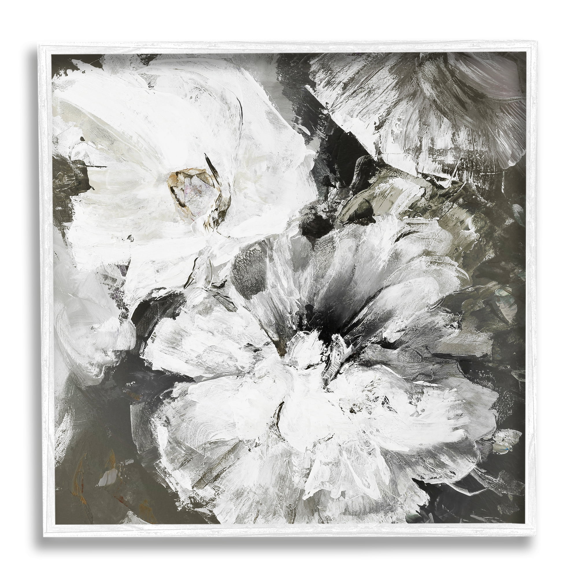 Stupell Industries Abstract White & Grey Flowers Botanical & Floral Painting White Framed Art Print Wall Art, 17 x 17