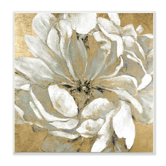 Stupell Industries Abstract White Magnolia Blossom Flower Petals over Gold, 12 x 12,Design by Carol Robinson