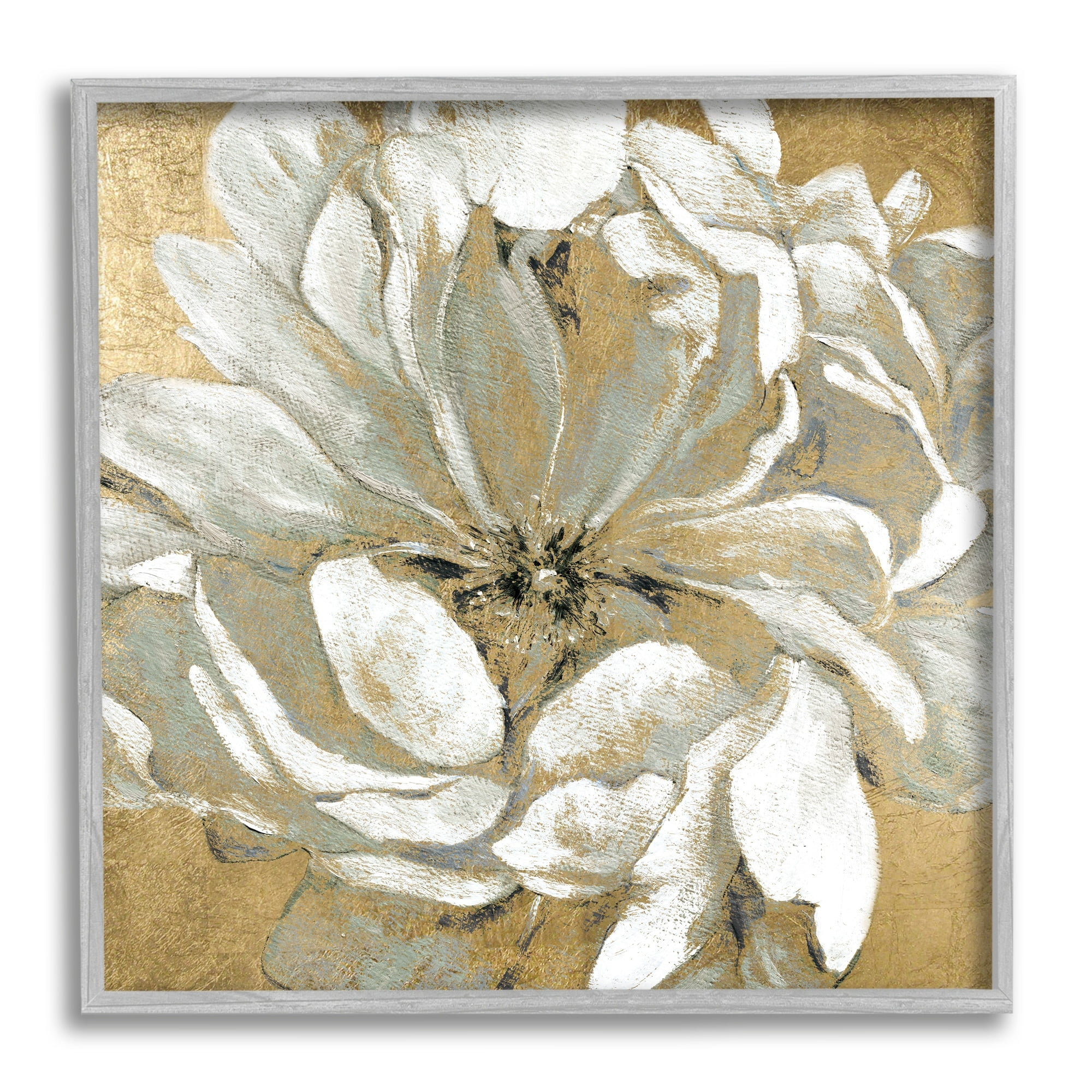 Stupell Industries Abstract White Magnolia Blossom Flower Petals over Gold, 17 x 17,Design by Carol Robinson