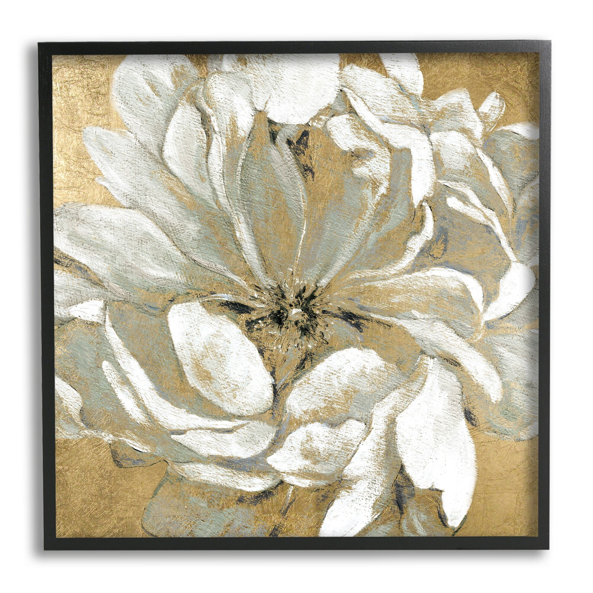 Stupell Industries Abstract White Magnolia Blossom Flower Petals over Gold, 24 x 24,Design by Carol Robinson