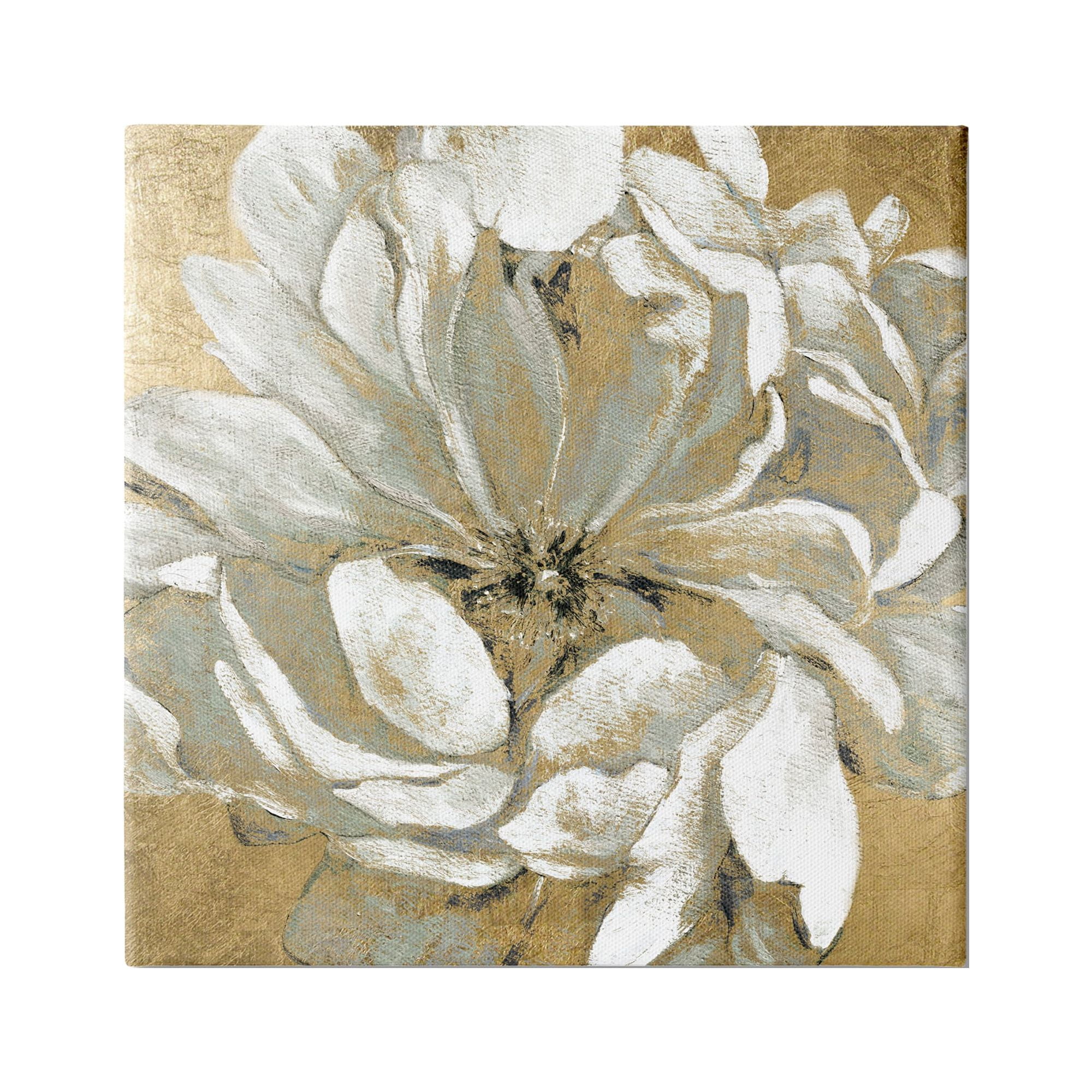 Stupell Industries Abstract White Magnolia Blossom Flower Petals over Gold, 36 x 36,Design by Carol Robinson