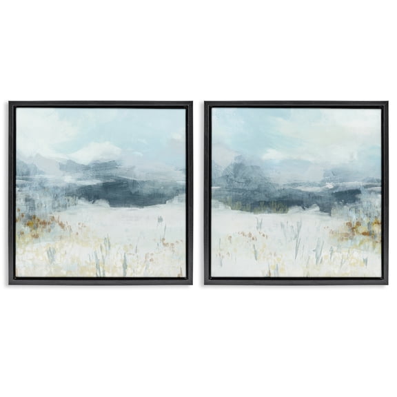 Stupell Industries Abstract White Mesa Abstract Painting Black Floater Framed Canvas Art Print Wall Art, 18 x 18, Set of 2