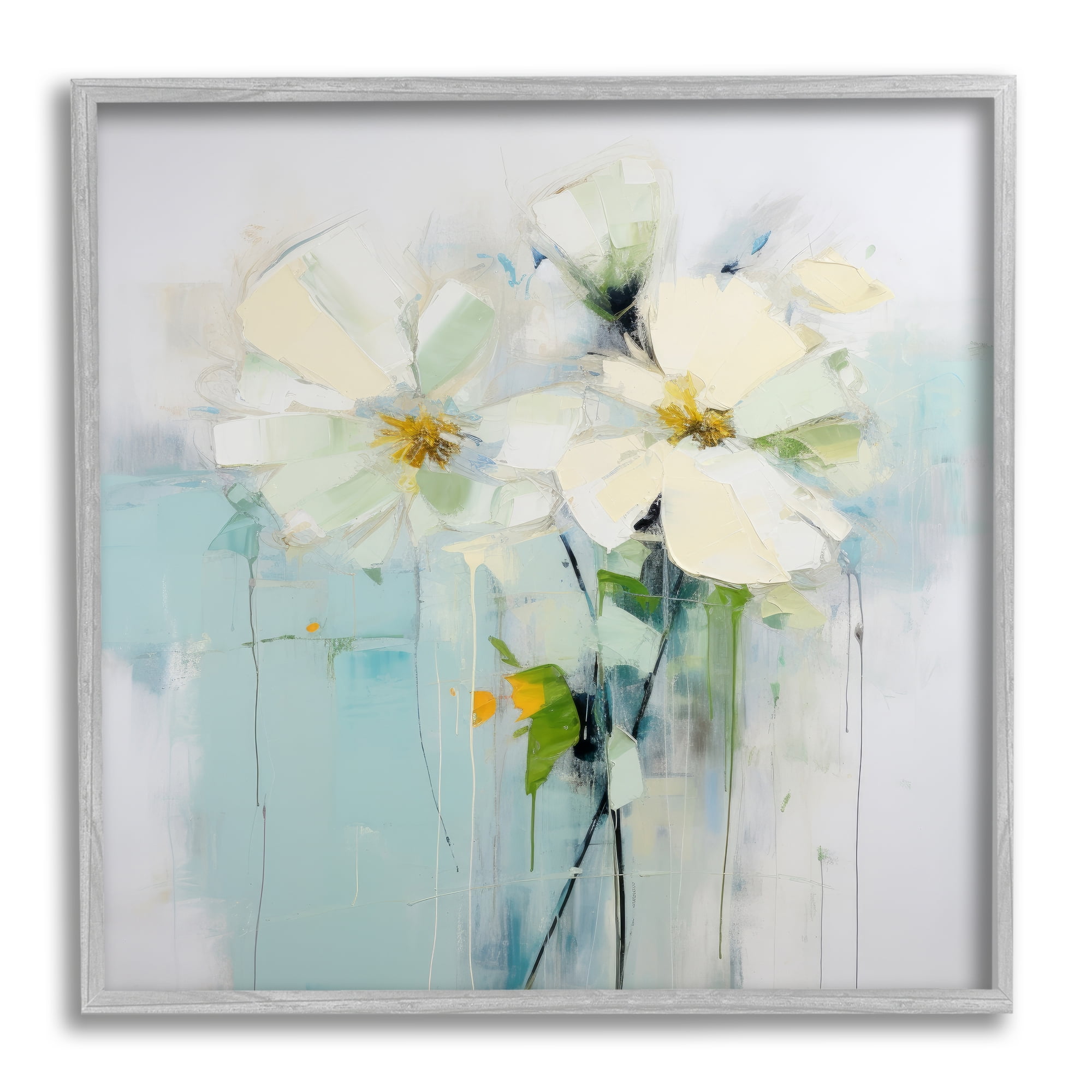 Stupell Industries Abstract White Petals Abstract Painting Gray Framed Art Print Wall Art, 17 x 17
