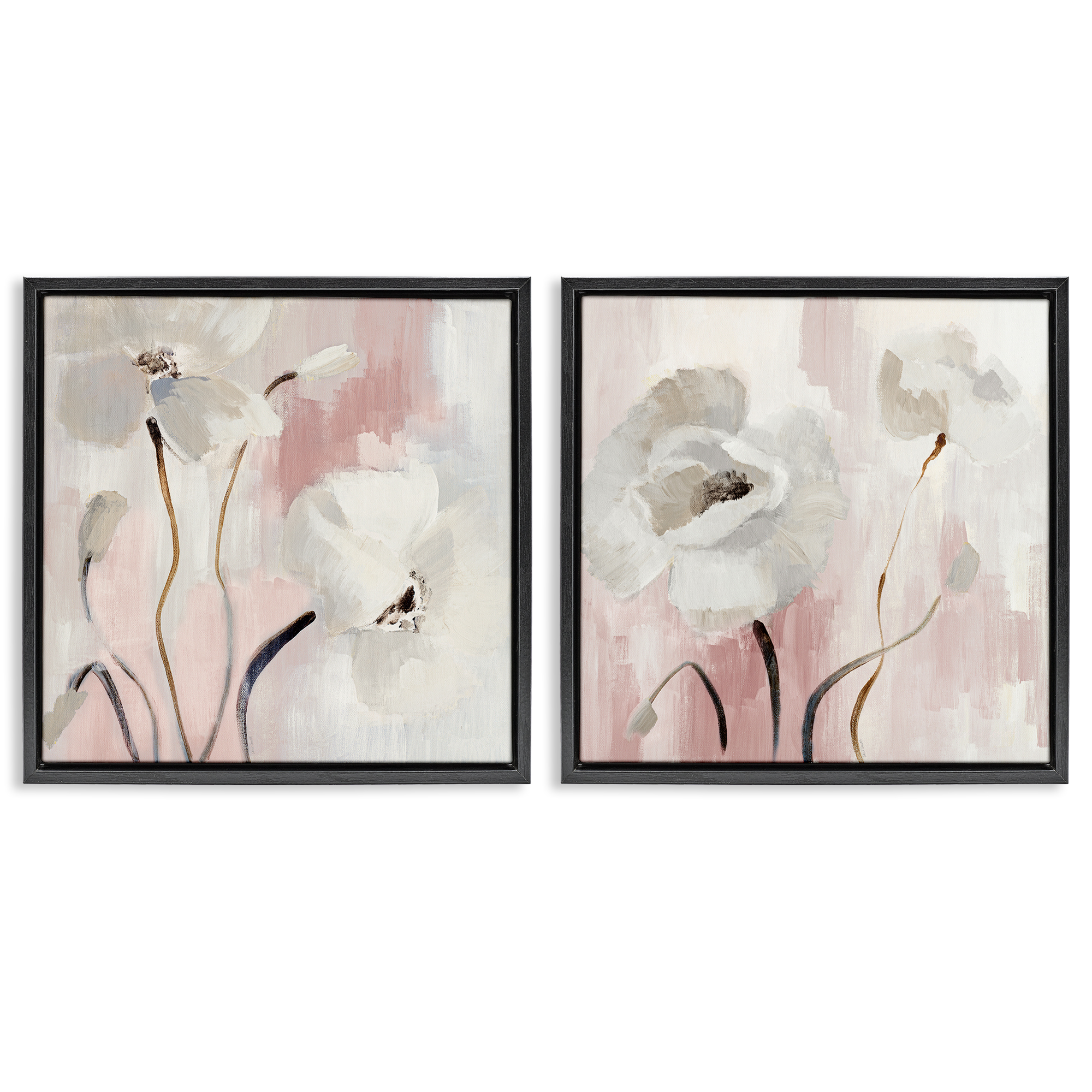 Stupell Industries Abstract White Poppies Plants & Flowers Painting Black Floater Framed Canvas Art Print Wall Art, 18 x 18, Set of 2
