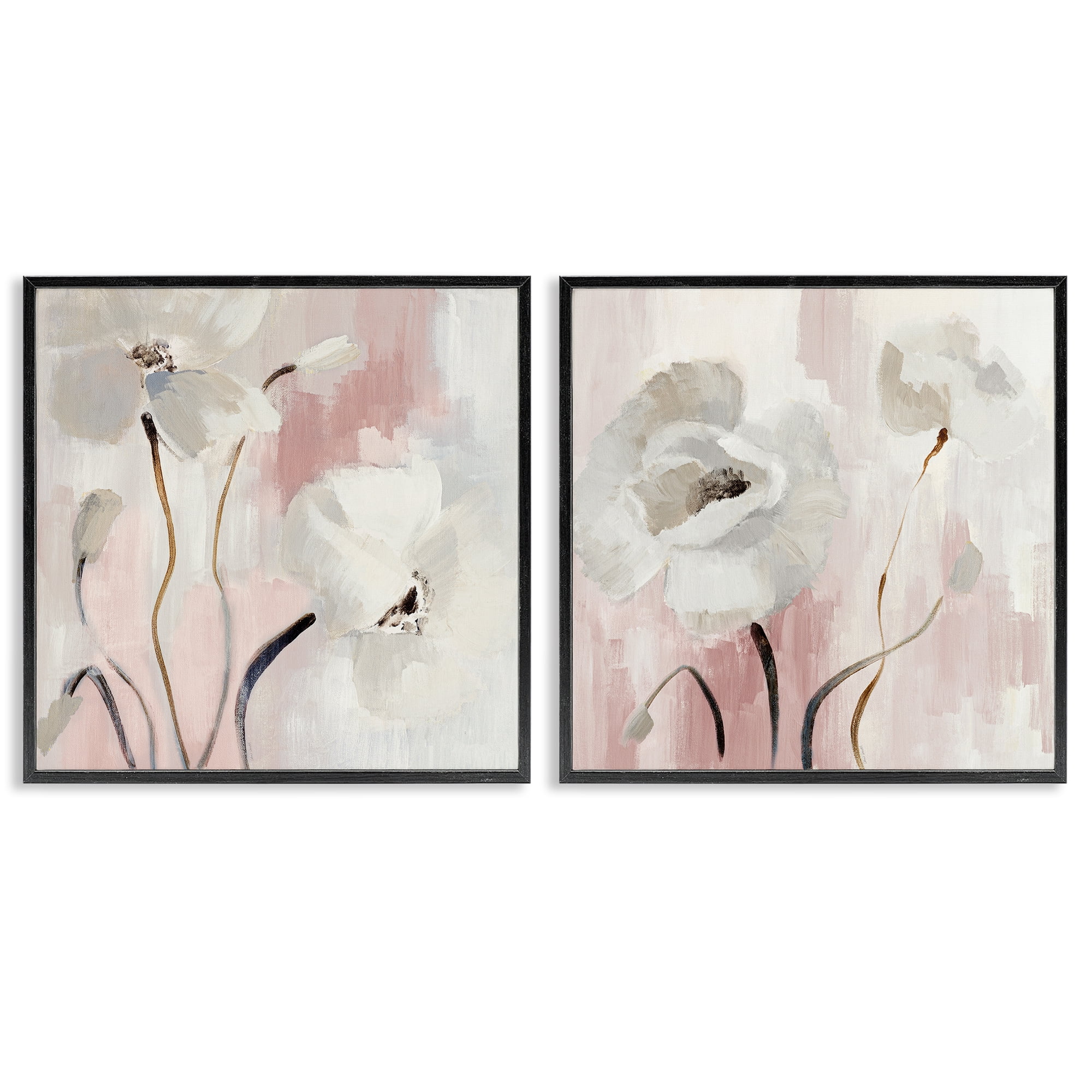 Stupell Industries Abstract White Poppies Plants & Flowers Painting Black Framed Art Print Wall Art, 17 x 17, Set of 2
