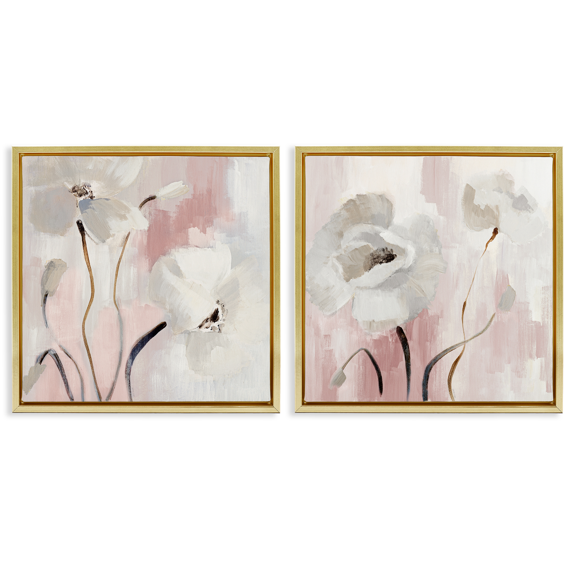 Stupell Industries Abstract White Poppies Plants & Flowers Painting Gold Floater Framed Canvas Art Print Wall Art, 18 x 18, Set of 2