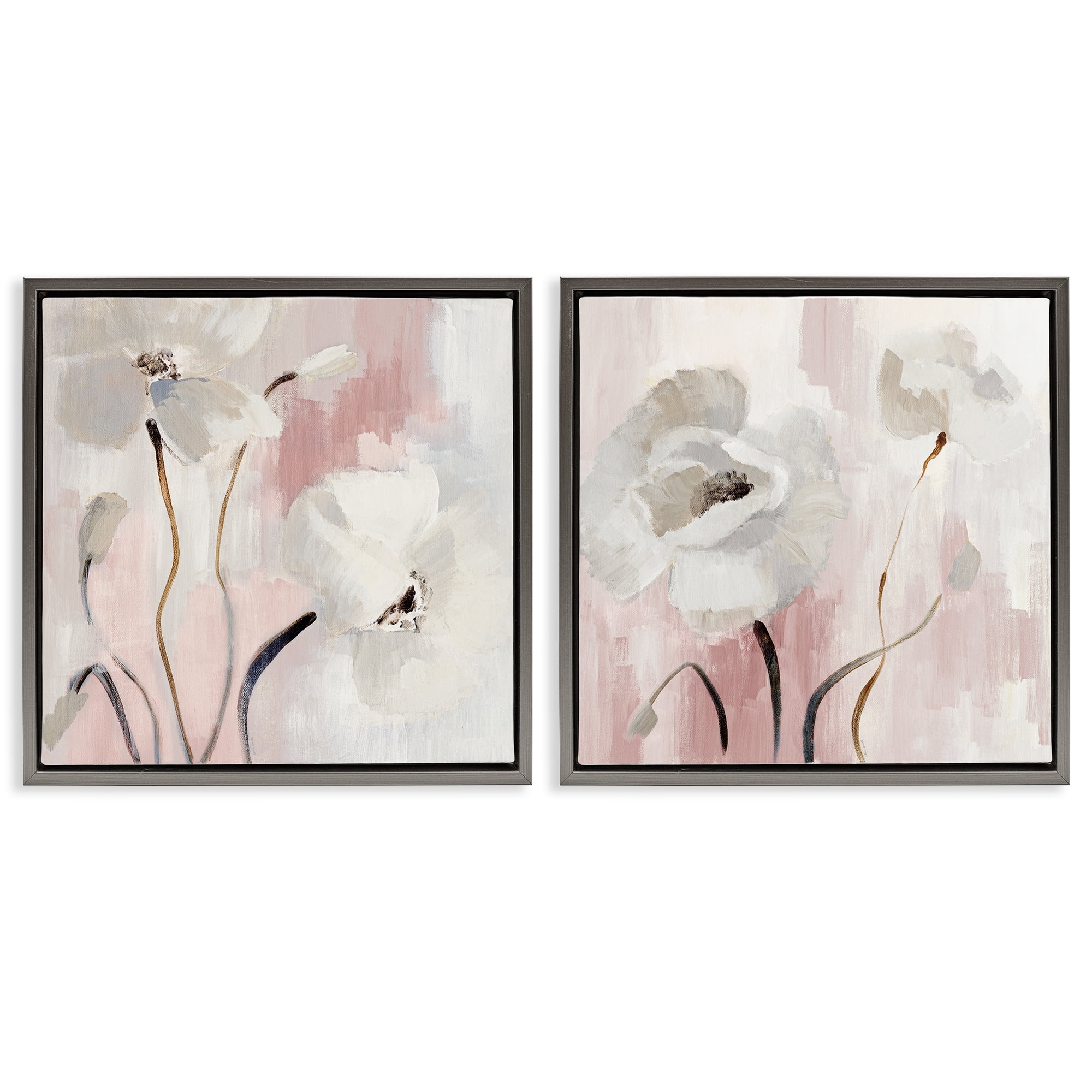 Stupell Industries Abstract White Poppies Plants & Flowers Painting Gray Floater Framed Canvas Art Print Wall Art, 25 x 25, Set of 2