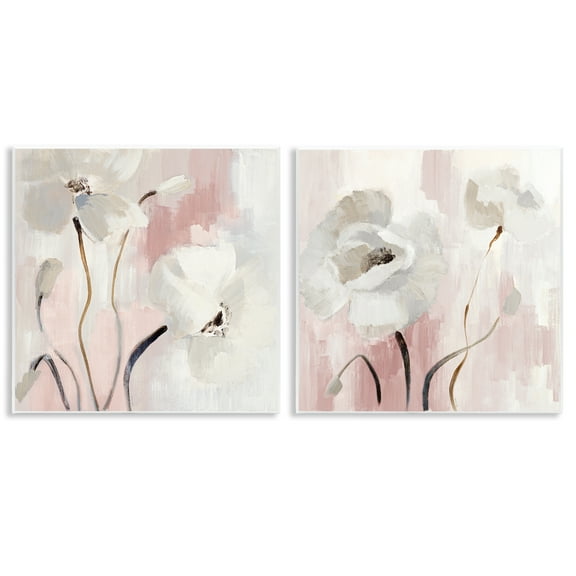 Stupell Industries Abstract White Poppies Plants & Flowers Painting Unframed Art Print Wall Art, 12 x 12, Set of 2