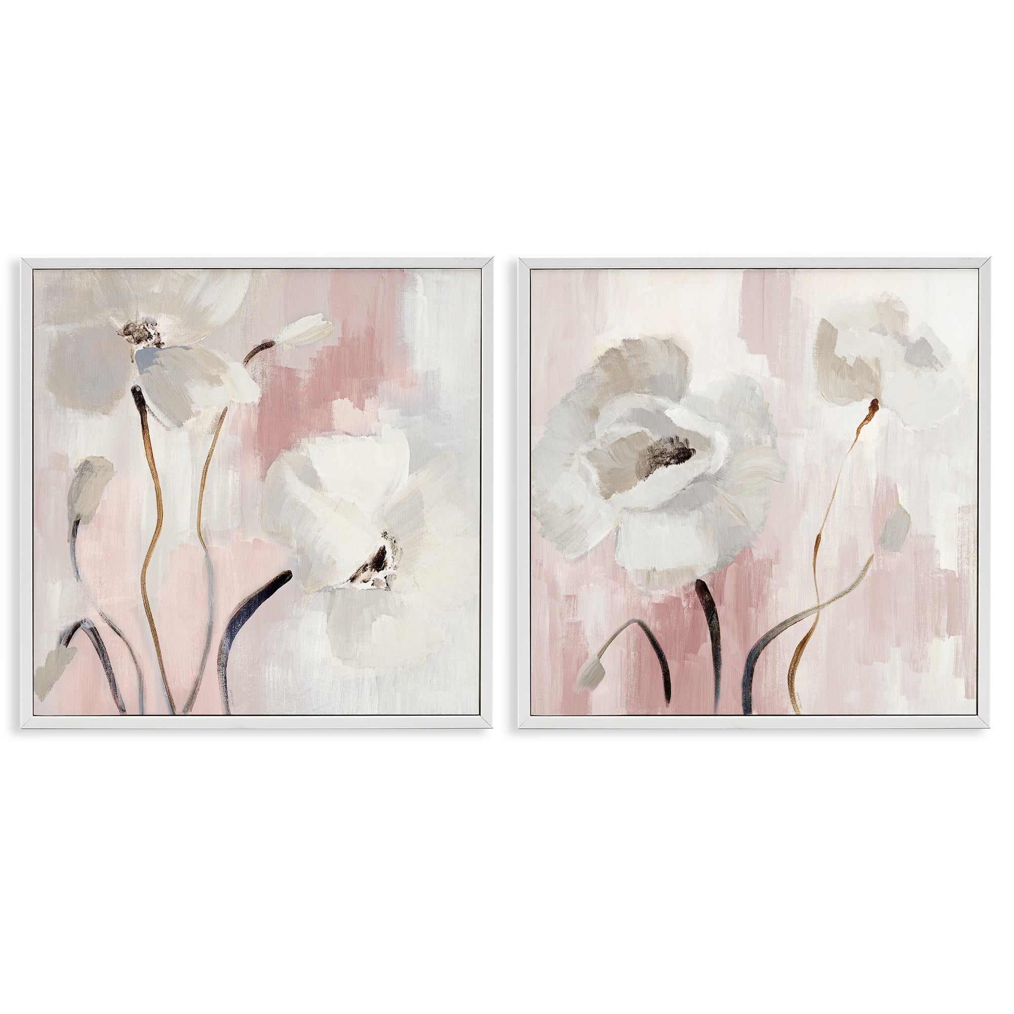 Stupell Industries Abstract White Poppies Plants & Flowers Painting White Framed Art Print Wall Art, 12 x 12, Set of 2