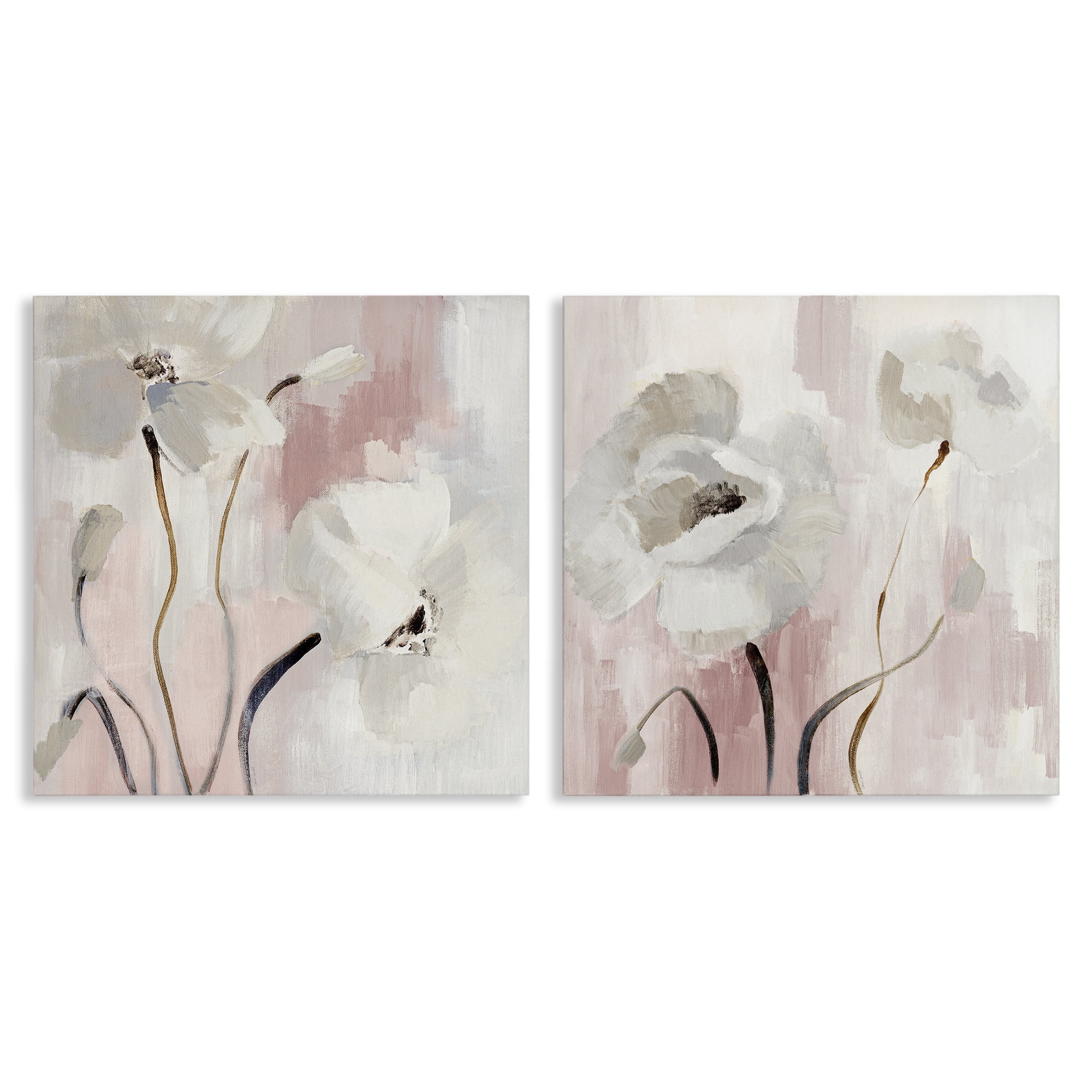 Stupell Industries Abstract White Poppies Plants & Flowers Painting Wrapped Canvas Art Print Wall Art, 17 x 17, Set of 2
