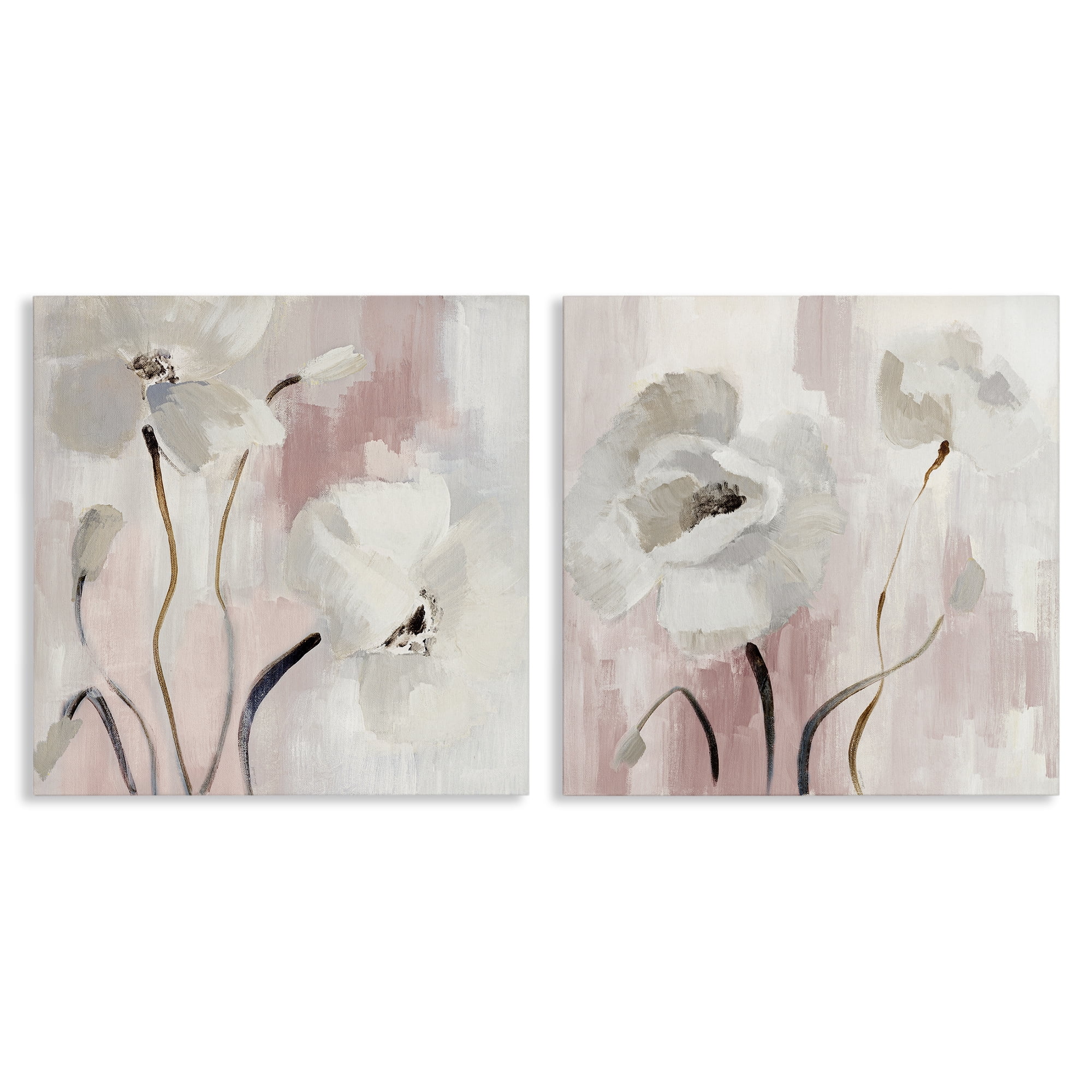 Stupell Industries Abstract White Poppies Plants & Flowers Painting Wrapped Canvas Art Print Wall Art, 24 x 24, Set of 2