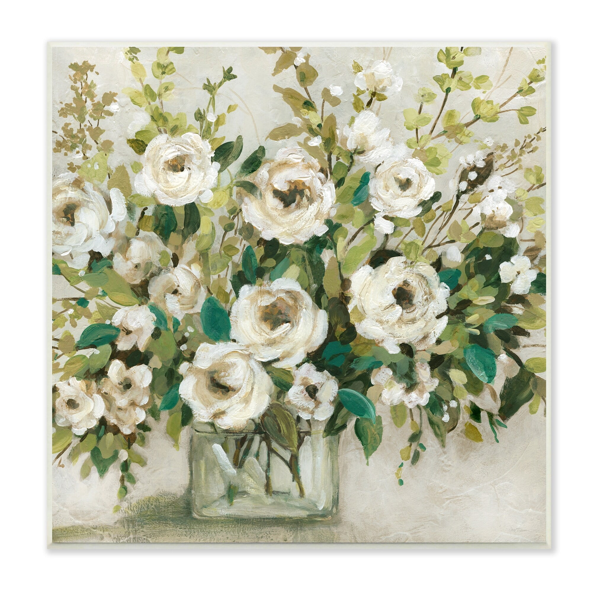 Stupell Industries Abstract White Rose Blossom Bouquet Floral Vase, 12 x 12,Design by Carol Robinson