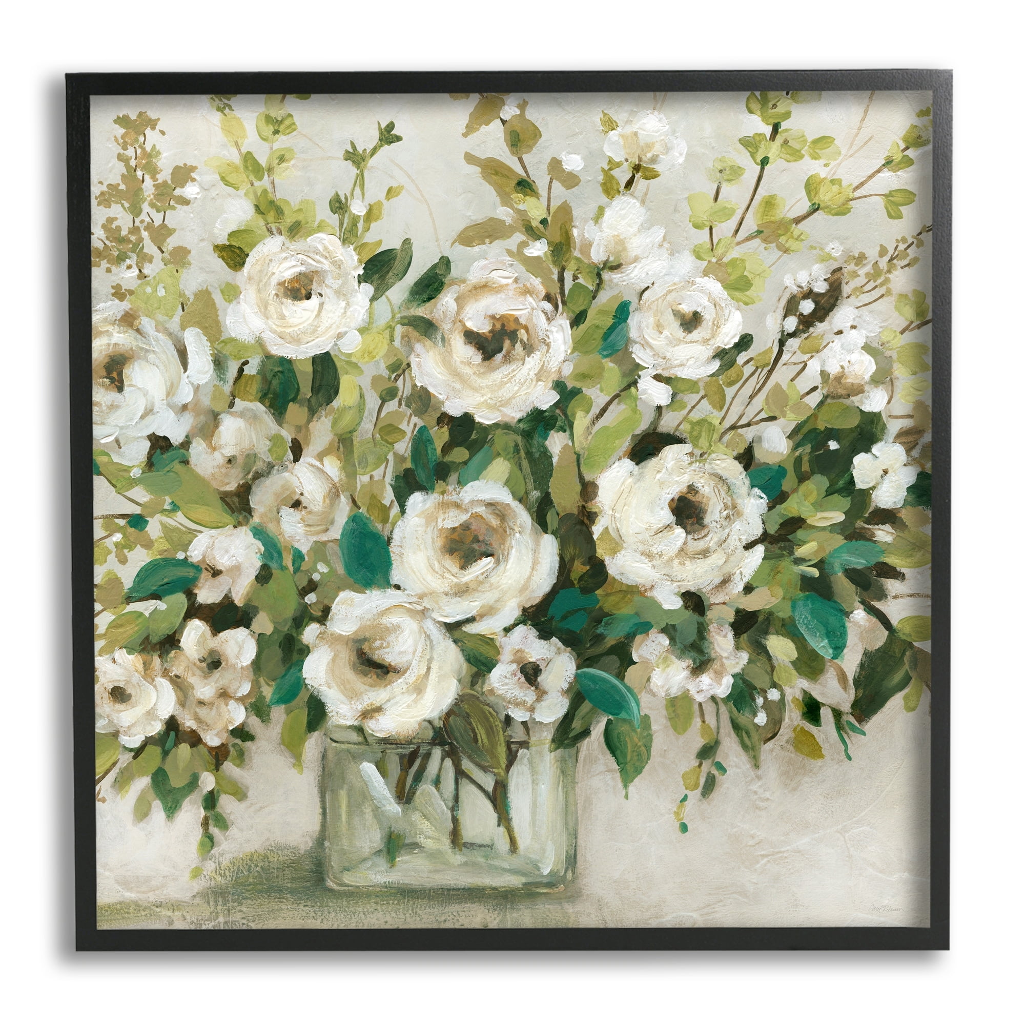 Stupell Industries Abstract White Rose Blossom Bouquet Floral Vase, 24 x 24,Design by Carol Robinson