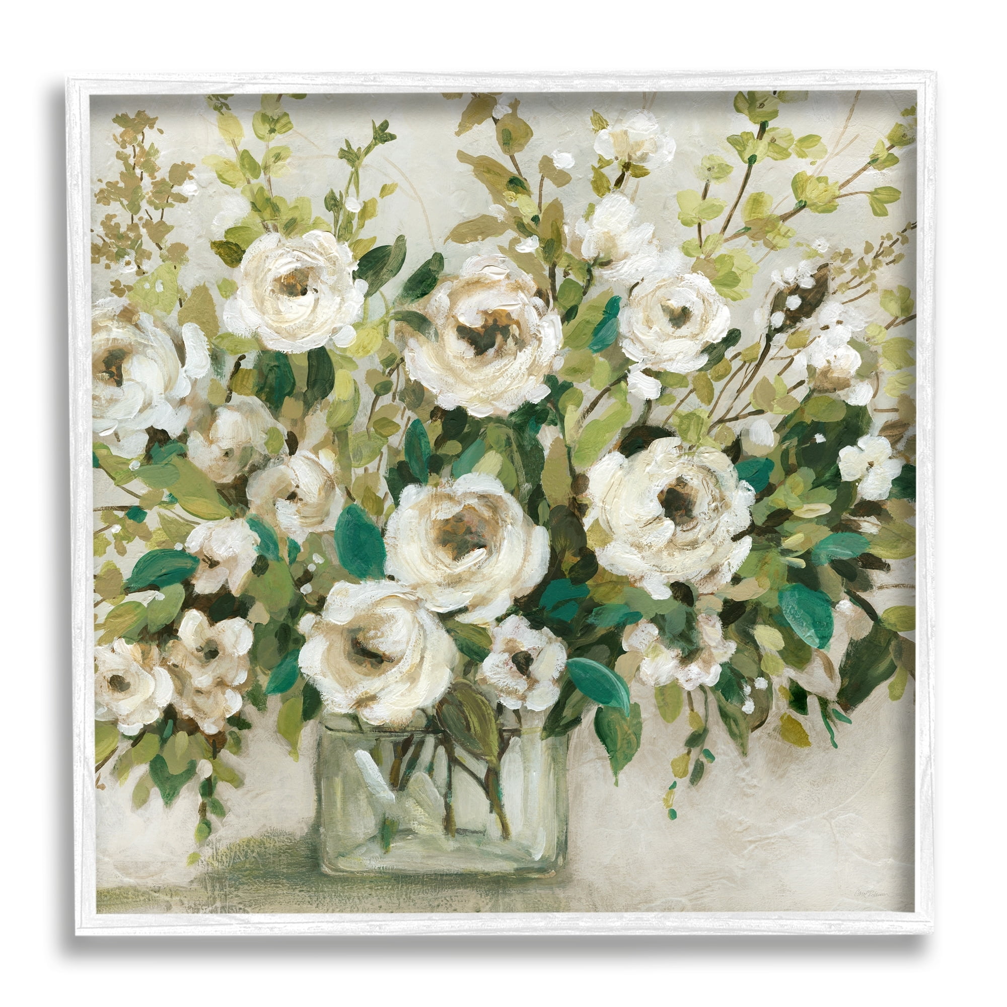 Stupell Industries Abstract White Rose Blossom Bouquet Floral Vase, 24 x 24,Design by Carol Robinson