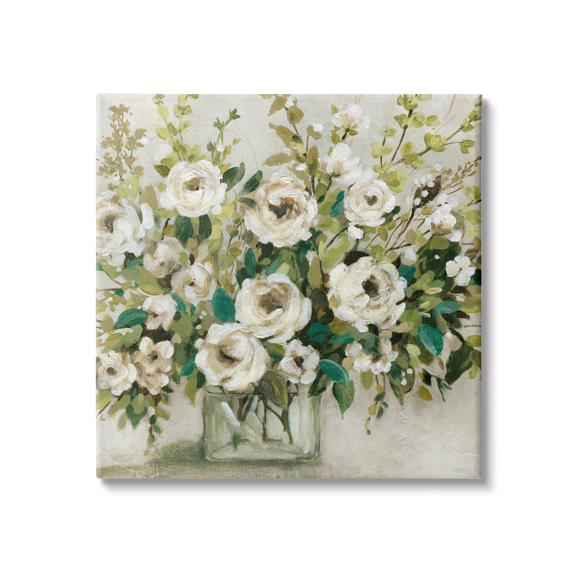 Stupell Industries Abstract White Rose Blossom Bouquet Floral Vase, 30 x 30,Design by Carol Robinson