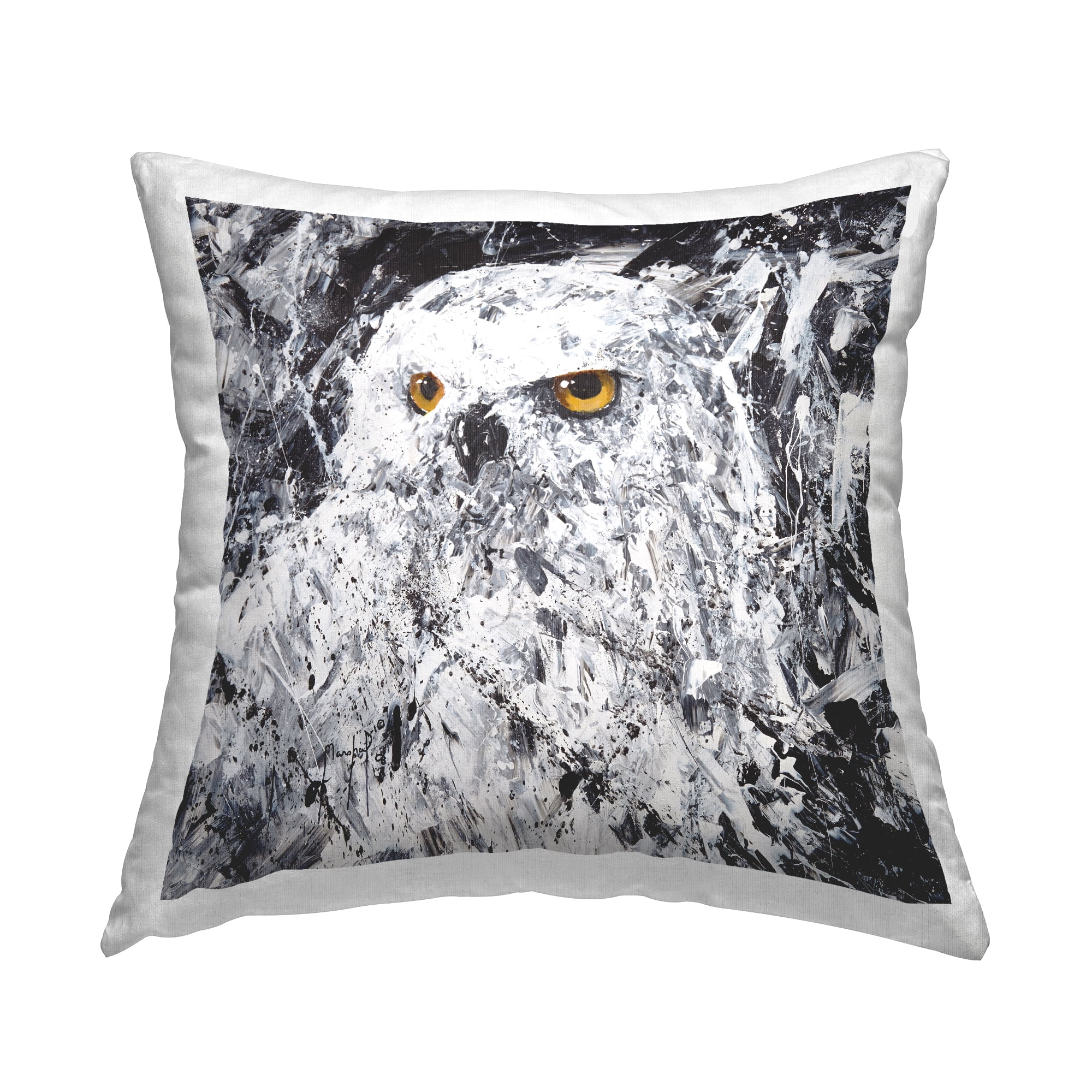 Stupell Industries Abstract White Snowy Owl Yellow Eyes Design by Joseph Marshal Foster Throw Pillow