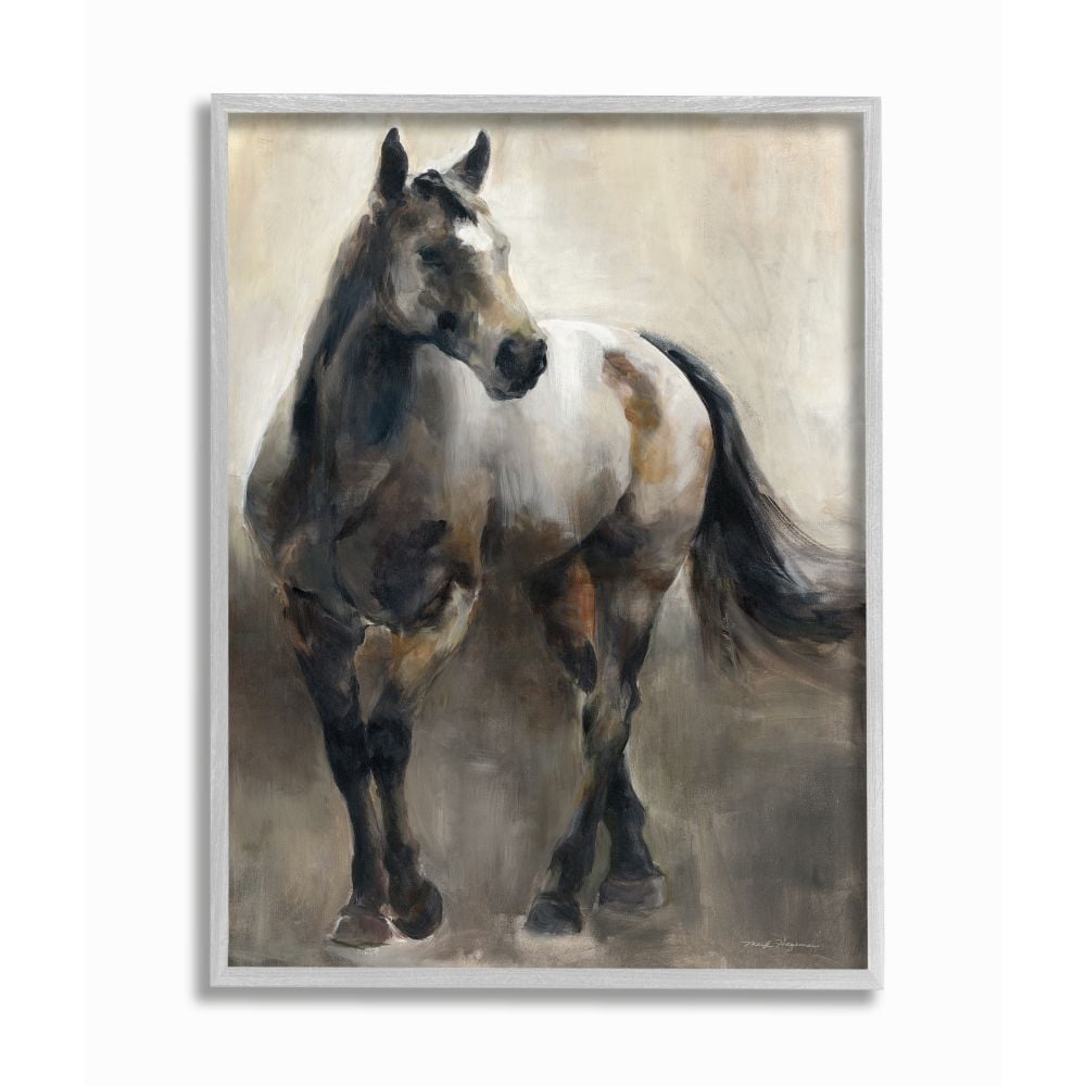 Stupell Industries Abstract Wild Horse Stance Brown Black Painting Framed Wall Art Design by Marilyn Hageman, 16" x 20", Gray Framed