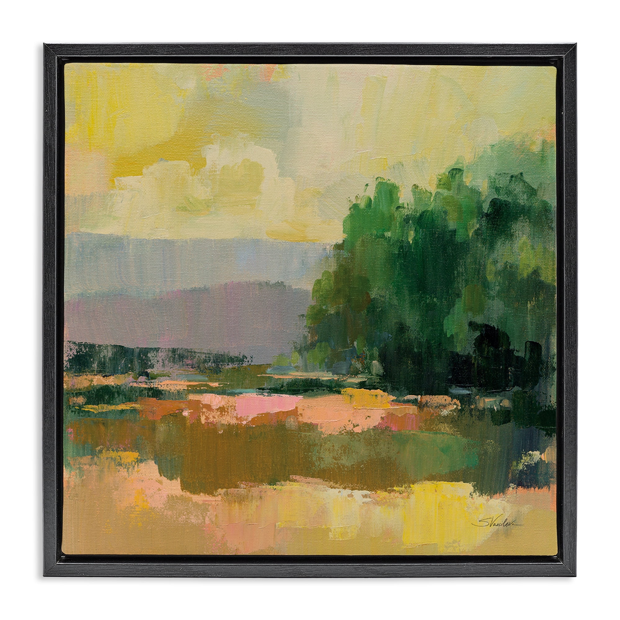 Stupell Industries Abstract Willow Tree Landscape & Nature Painting Black Floater Framed Canvas Art Print Wall Art, 25 x 25