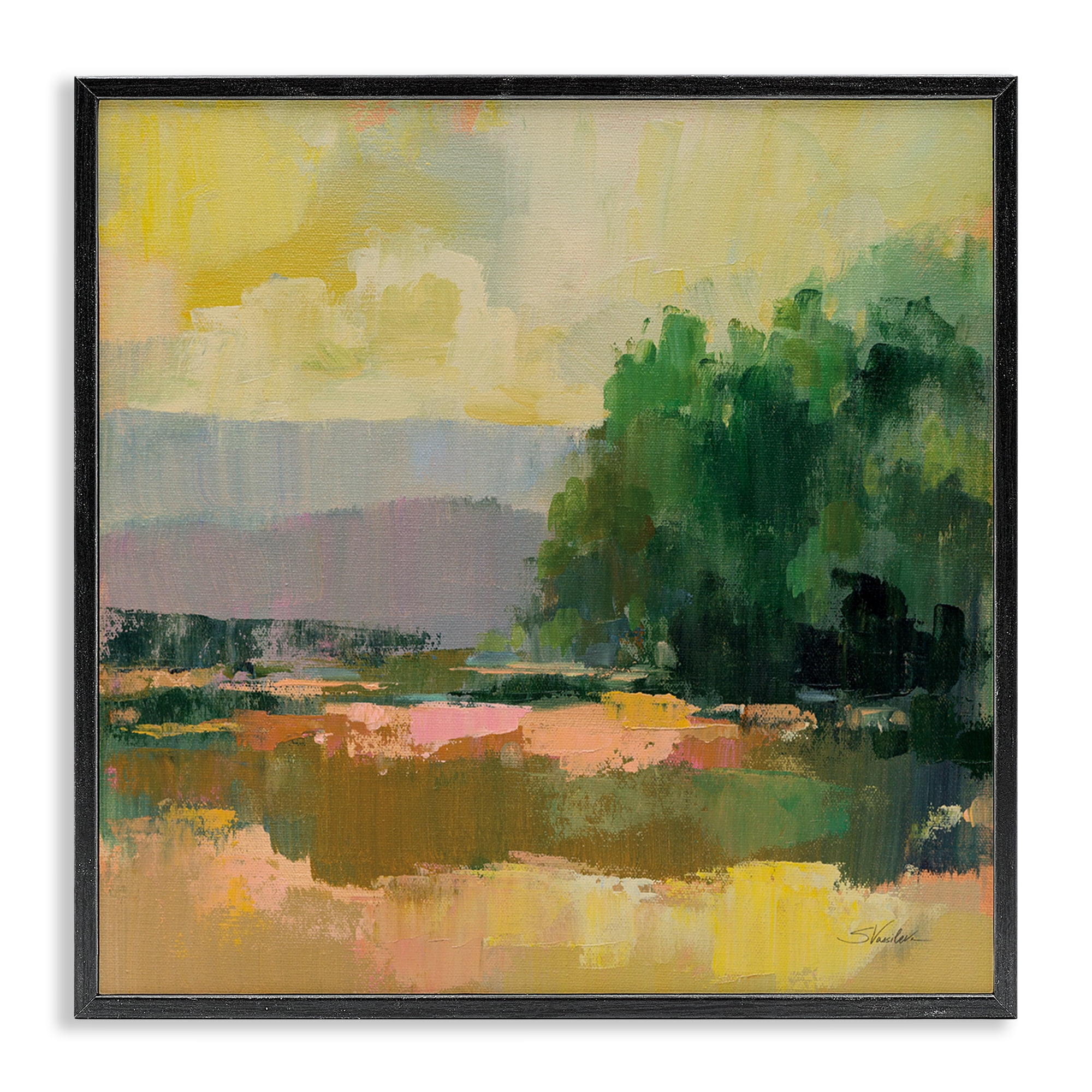 Stupell Industries Abstract Willow Tree Landscape & Nature Painting Black Framed Art Print Wall Art, 24 x 24