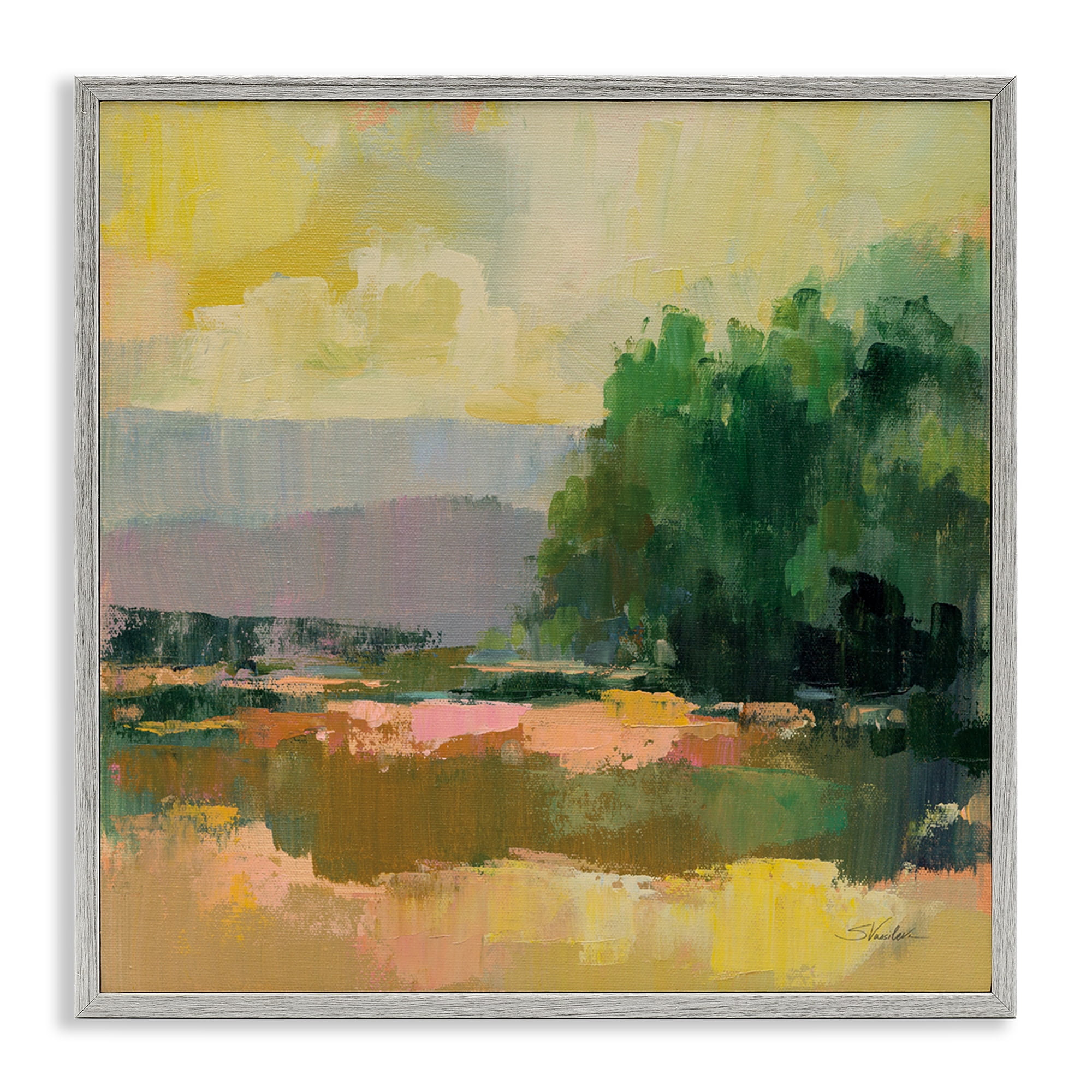 Stupell Industries Abstract Willow Tree Landscape & Nature Painting Gray Framed Art Print Wall Art, 24 x 24