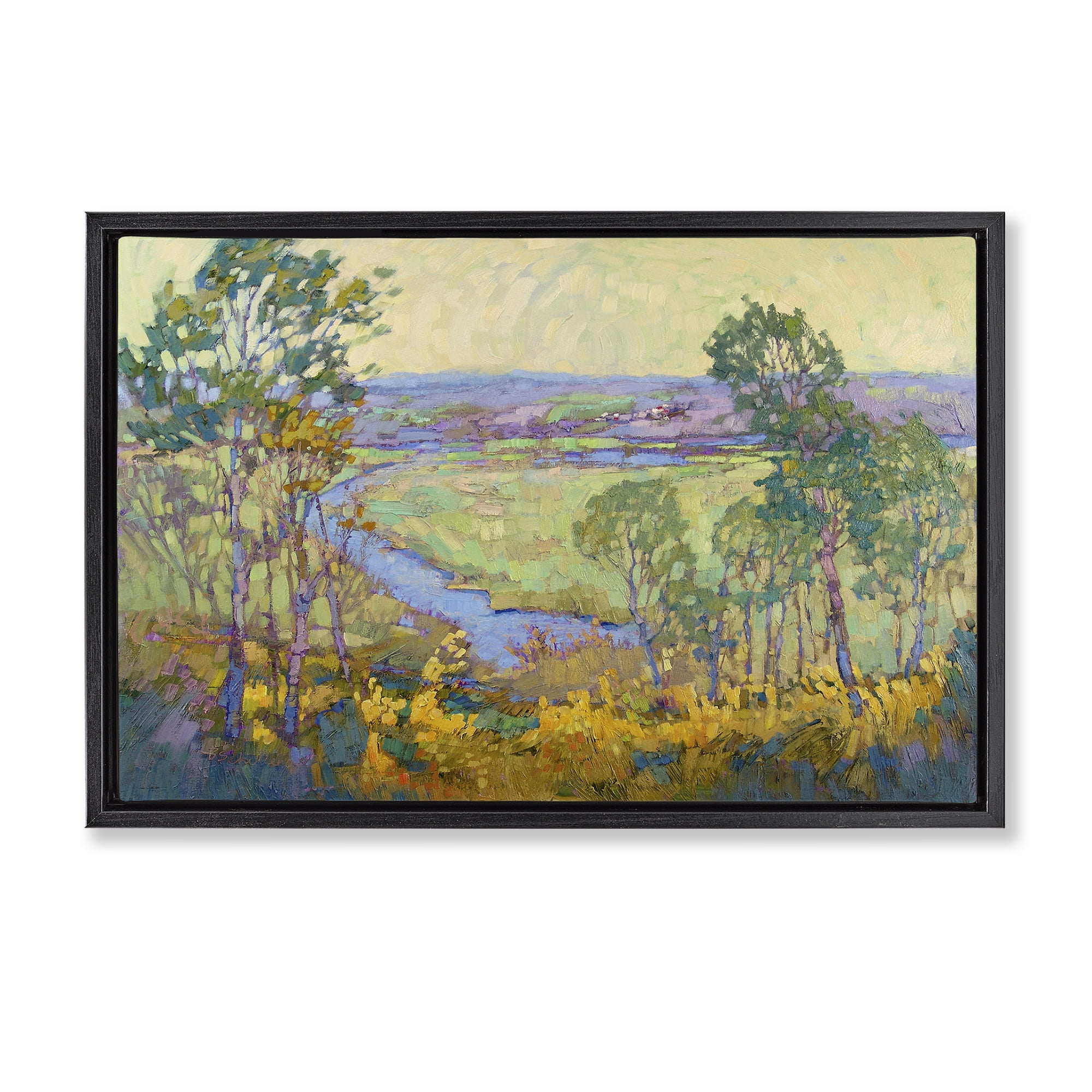 Stupell Industries Abstract Winding Stream Landscape & Nature Painting Black Floater Framed Canvas Art Print Wall Art, 31 x 21